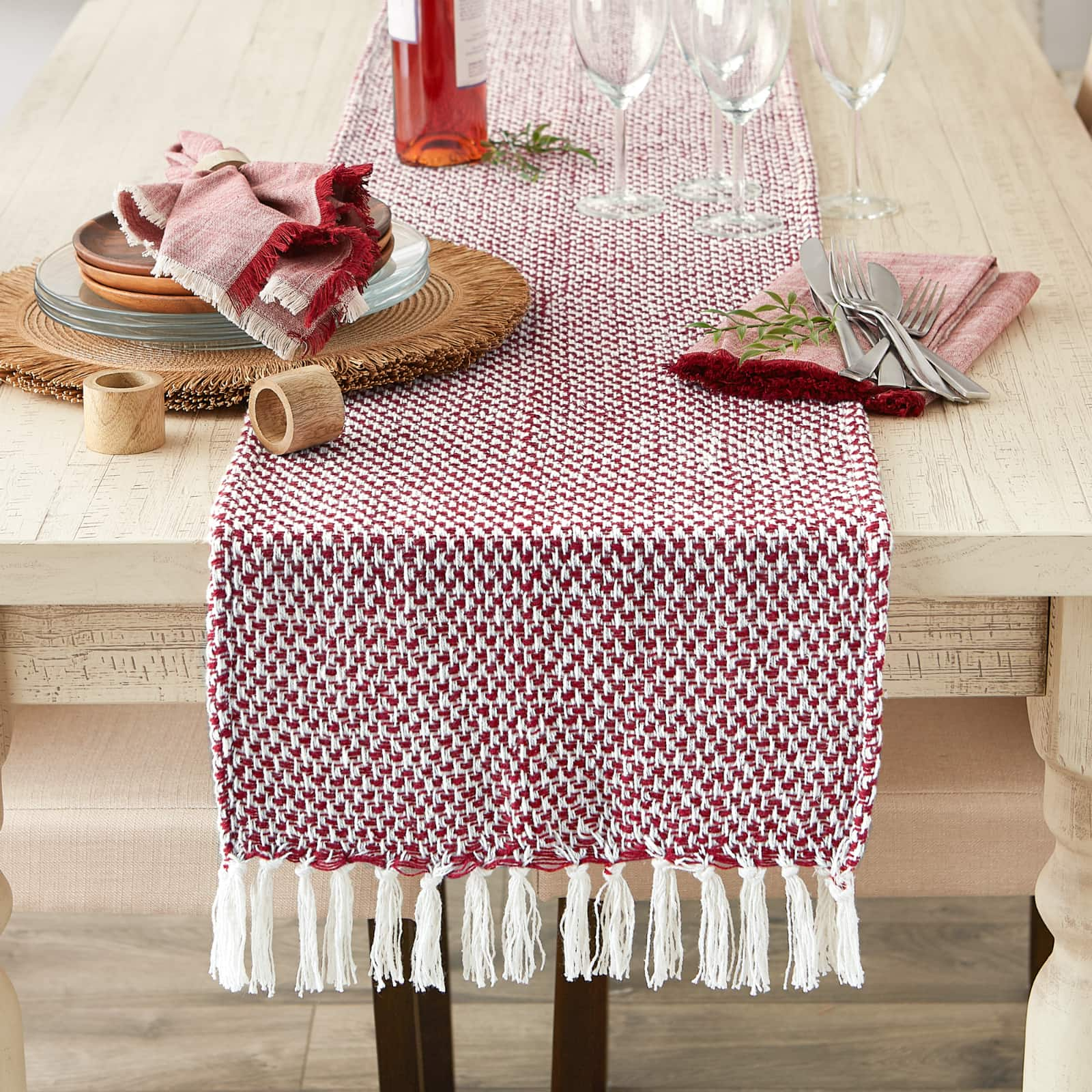 DII&#xAE; 108&#x22; Woven Fringed Table Runner