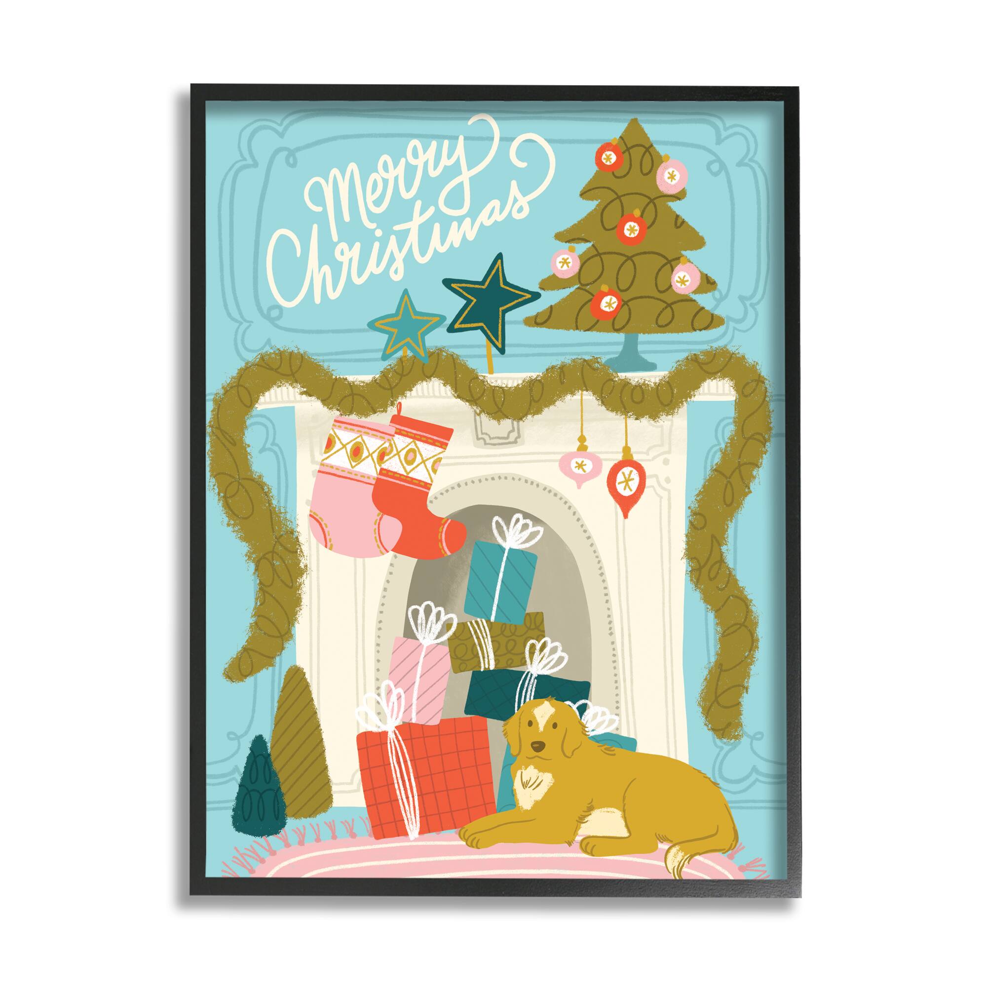 Stupell Industries Whimsical Fireplace Merry Christmas Framed Giclee Art
