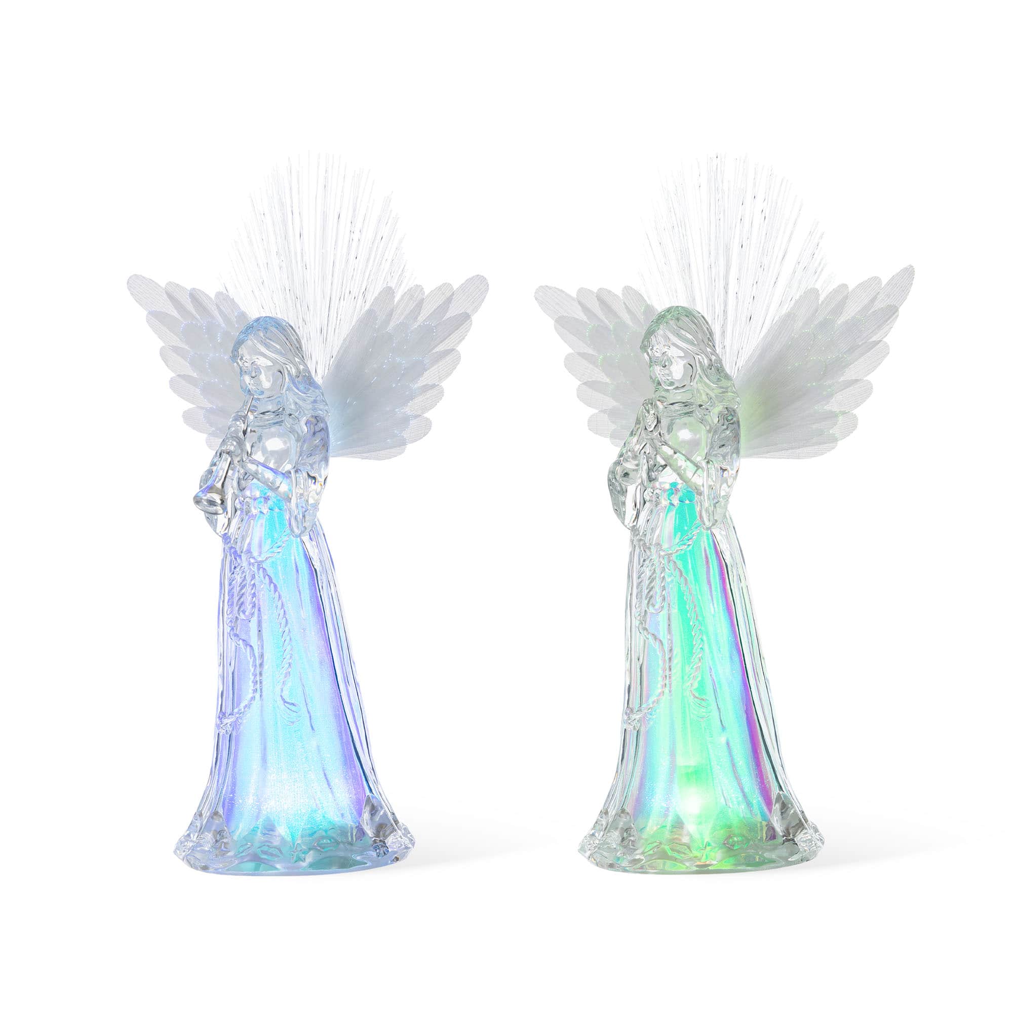 Glitzhome&#xAE; 10.75&#x22; Christmas Lighted Acrylic Color Changing Tabletop Angel Figurine Set