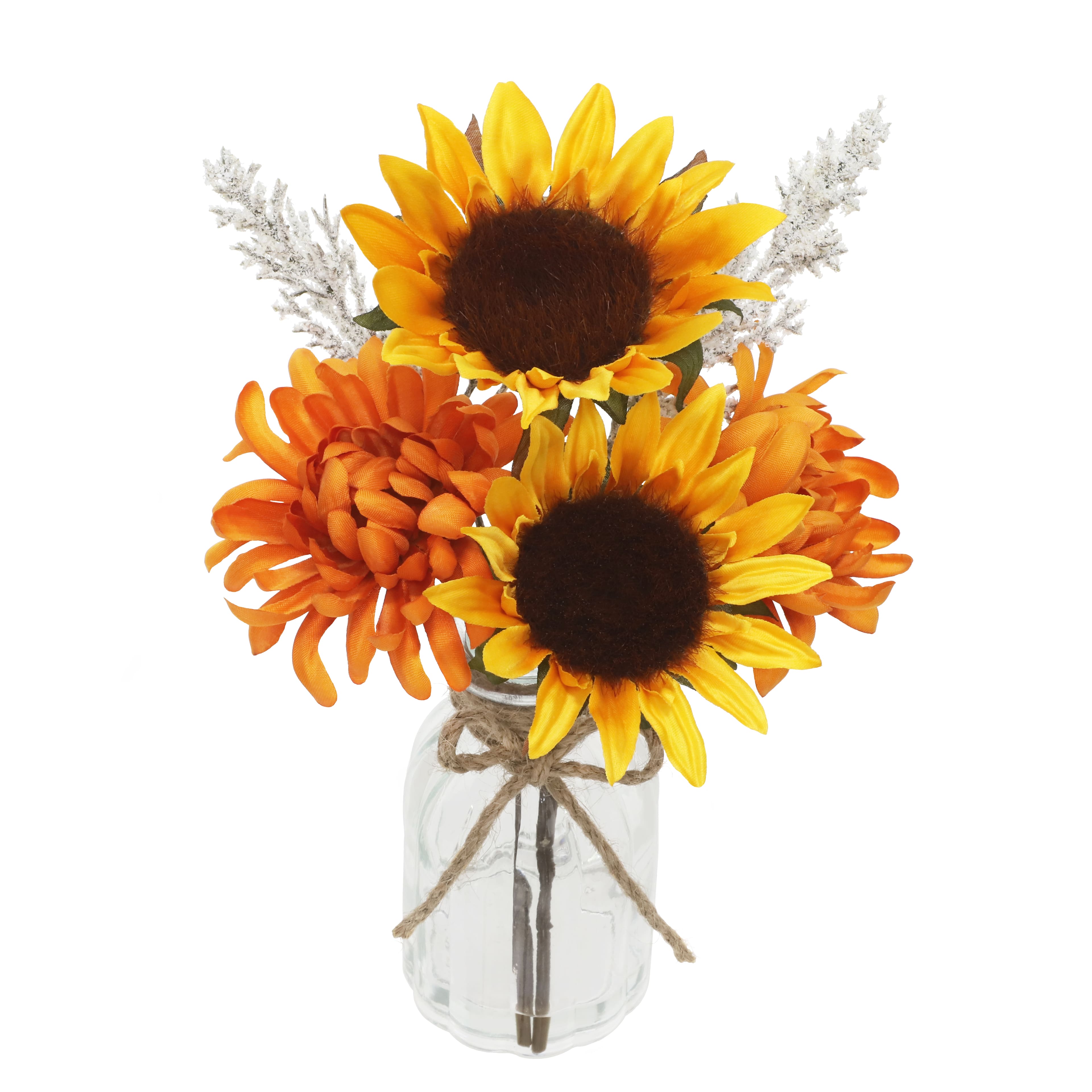 11&#x22; Yellow &#x26; Orange Sunflower &#x26; Mum in Glass Container by Ashland&#xAE;