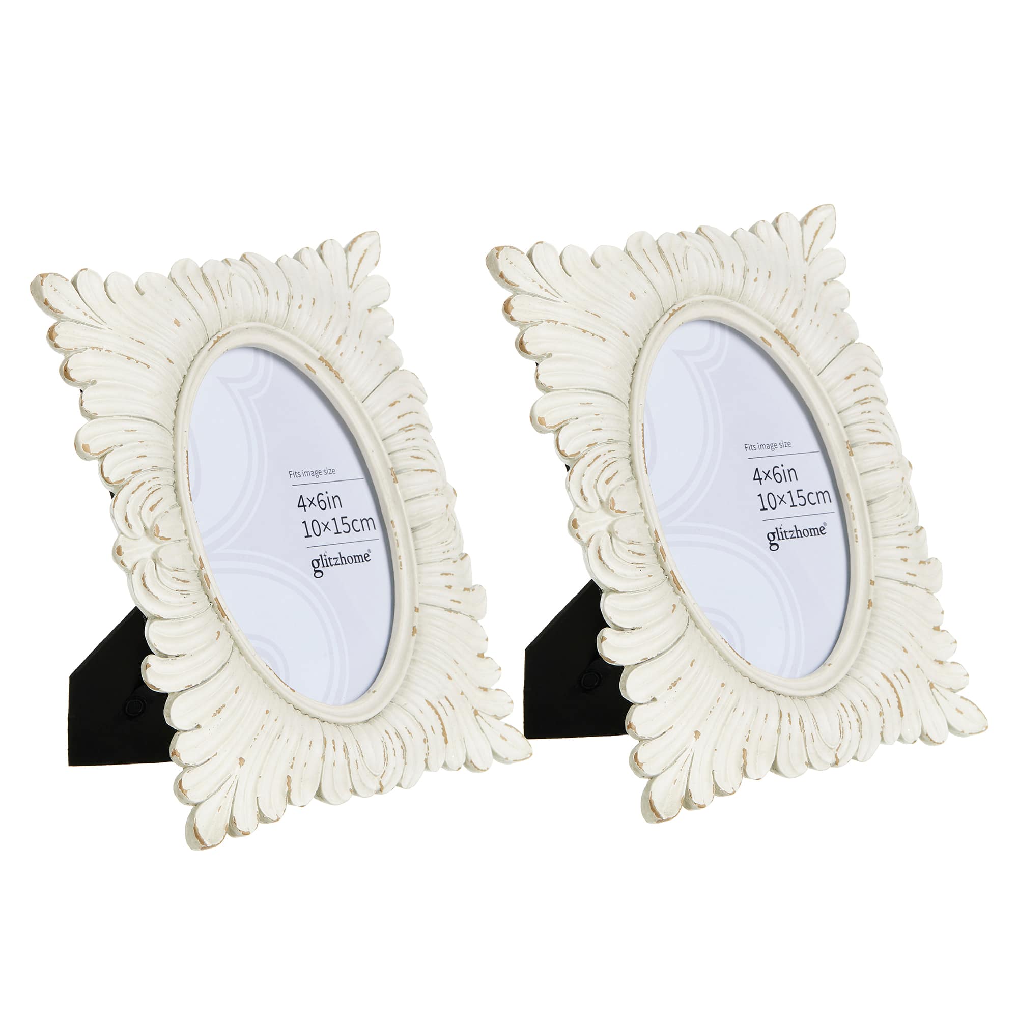 Glitzhome&#xAE; 2 Pack 4&#x22; x 6&#x22; White Ornate Resin Tabletop Picture Frames