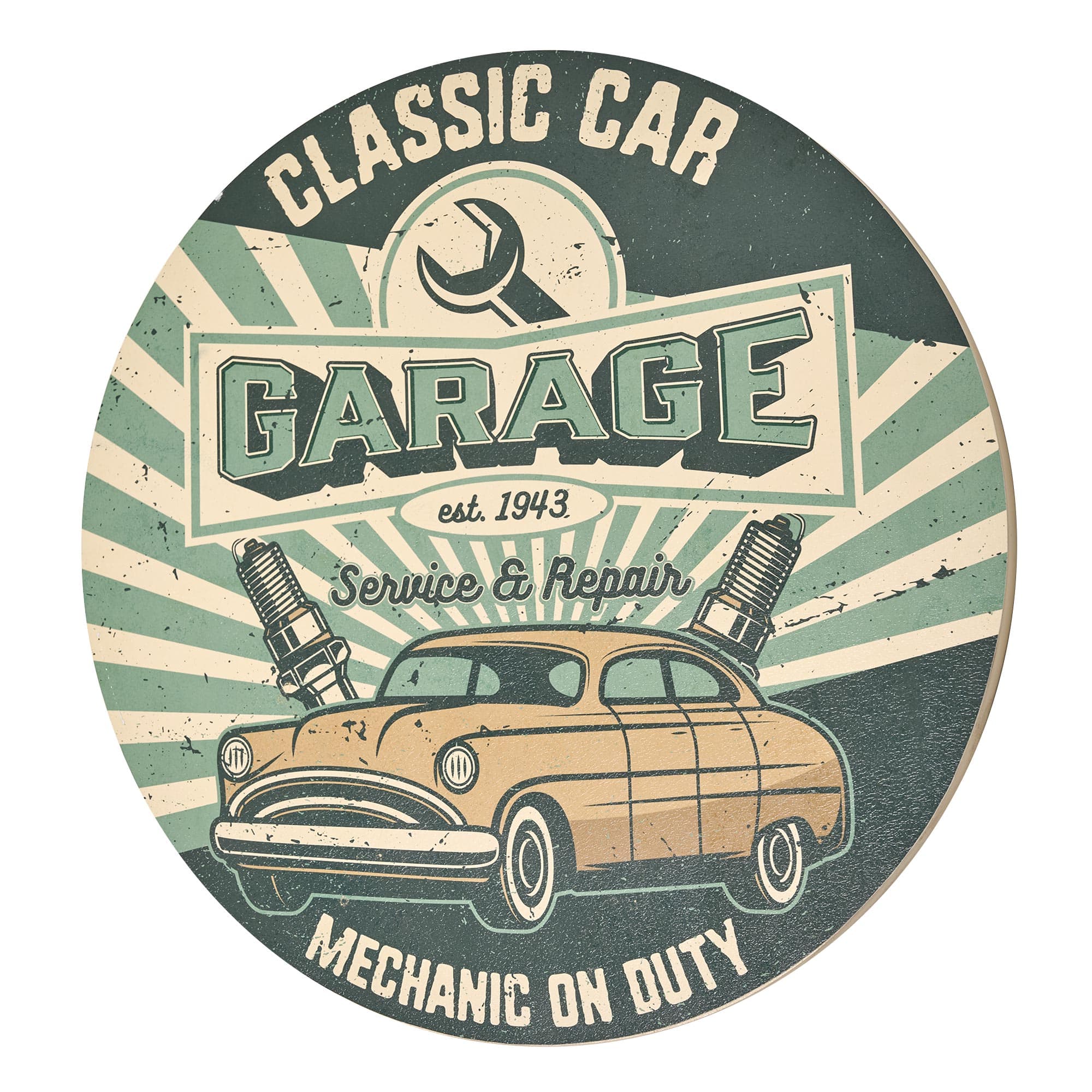American Art Decor Classic Car Garage Round MDF Wall Plaque - 20" x 20" x 0.35"