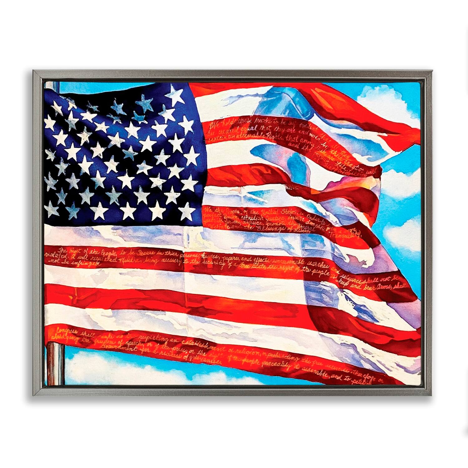 Stupell Industries Windblown American Flag Floater Framed Art