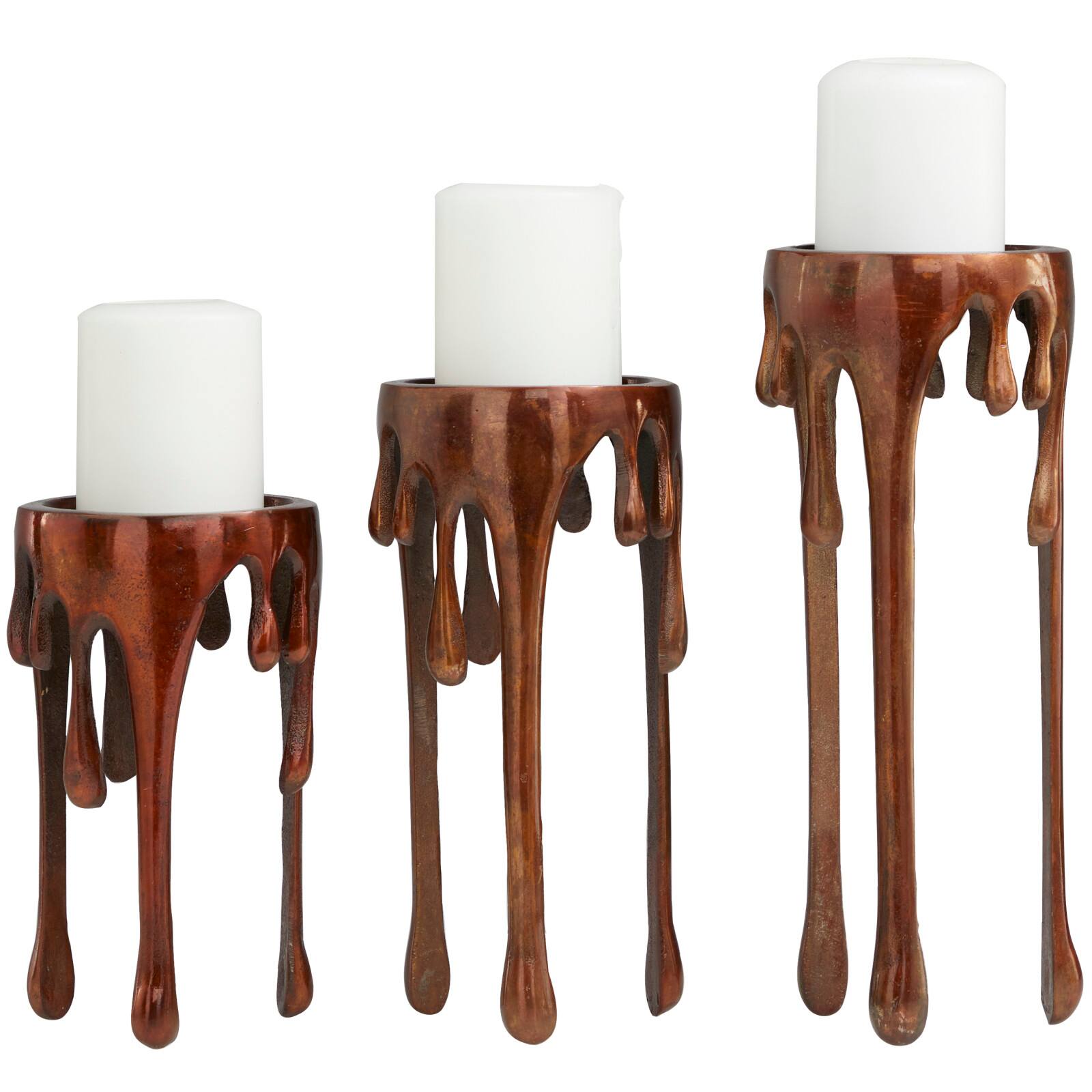 Copper Metal Pillar Candle Holder with Dripping Legs Set