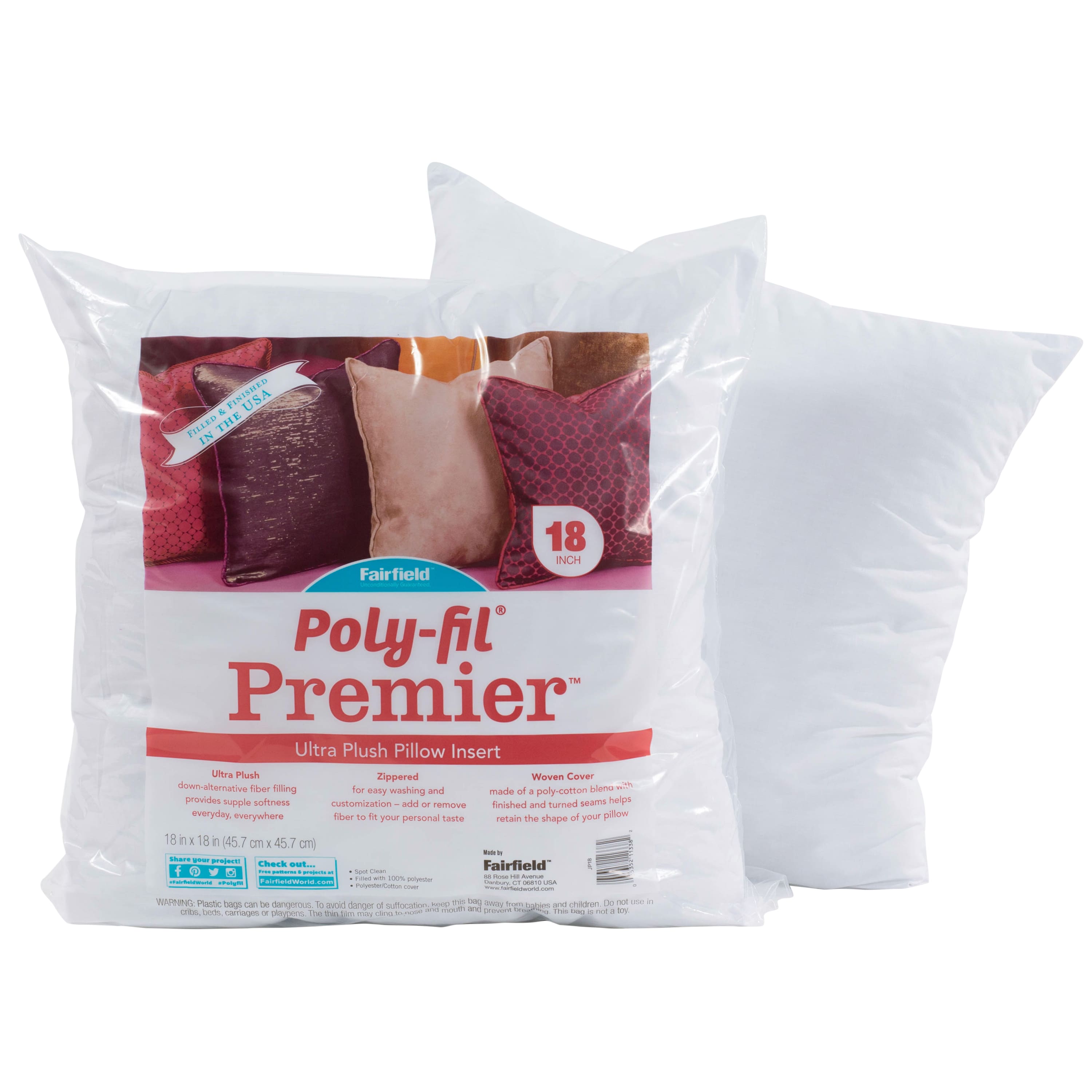 Poly-Fil® Premier™ 6ct. Poly-Cotton Blend Ultra Plush Pillow Insert, 18" x 18"