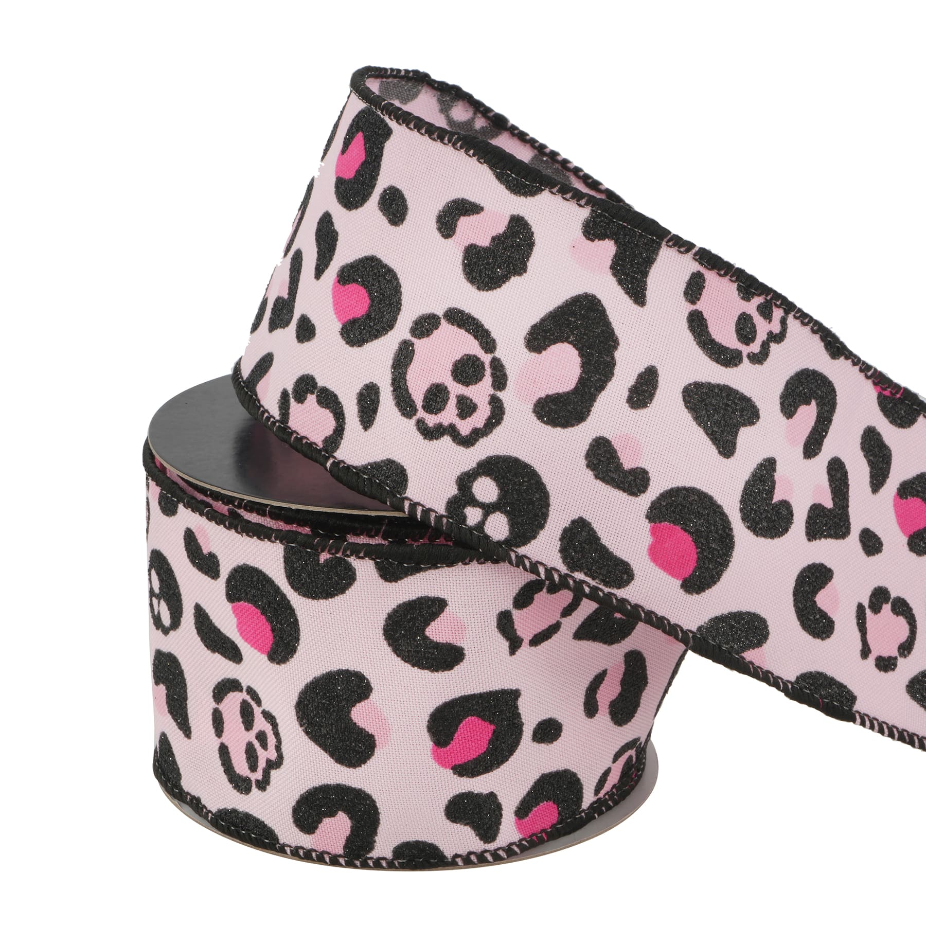 2.5&#x22; x 20ft. Pink Skull Leopard Wired Ribbon by Celebrate It&#xAE; Halloween