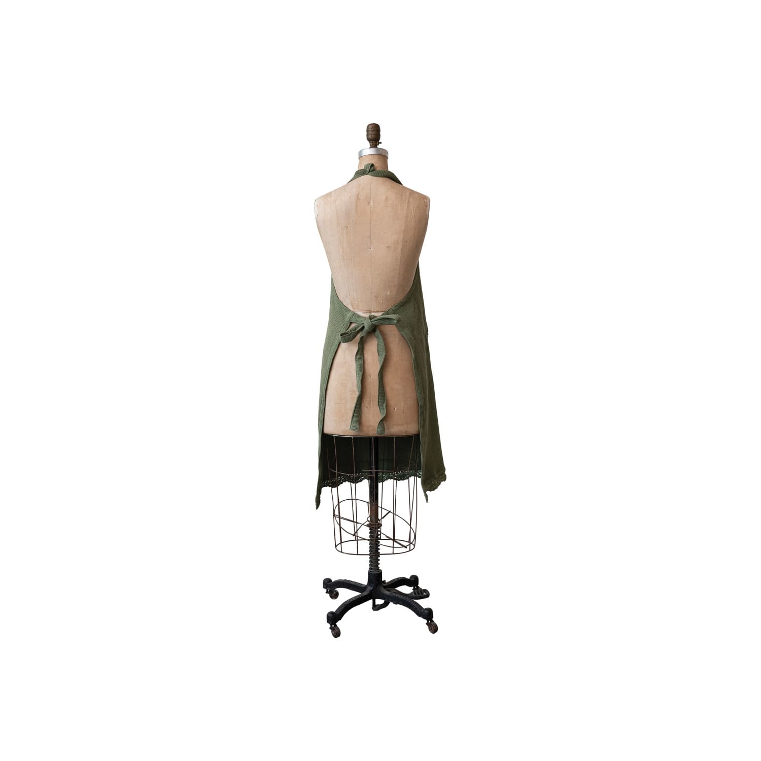 Hello Honey® Green Waffle Weave Cotton Apron with Crochet Lace Trim