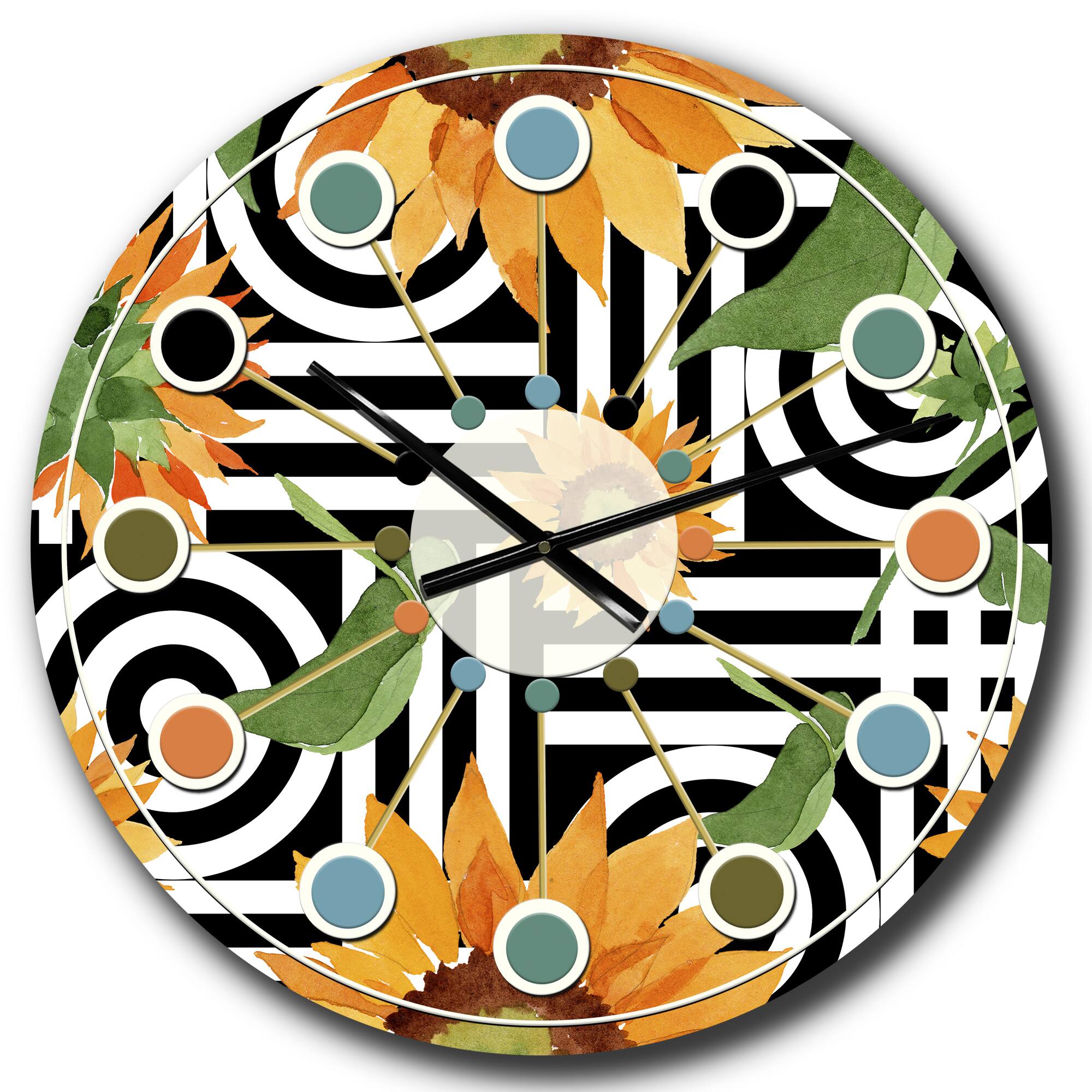 Designart 'Retro Floral Botanical Ii Mid-Century Modern Wall Clock
