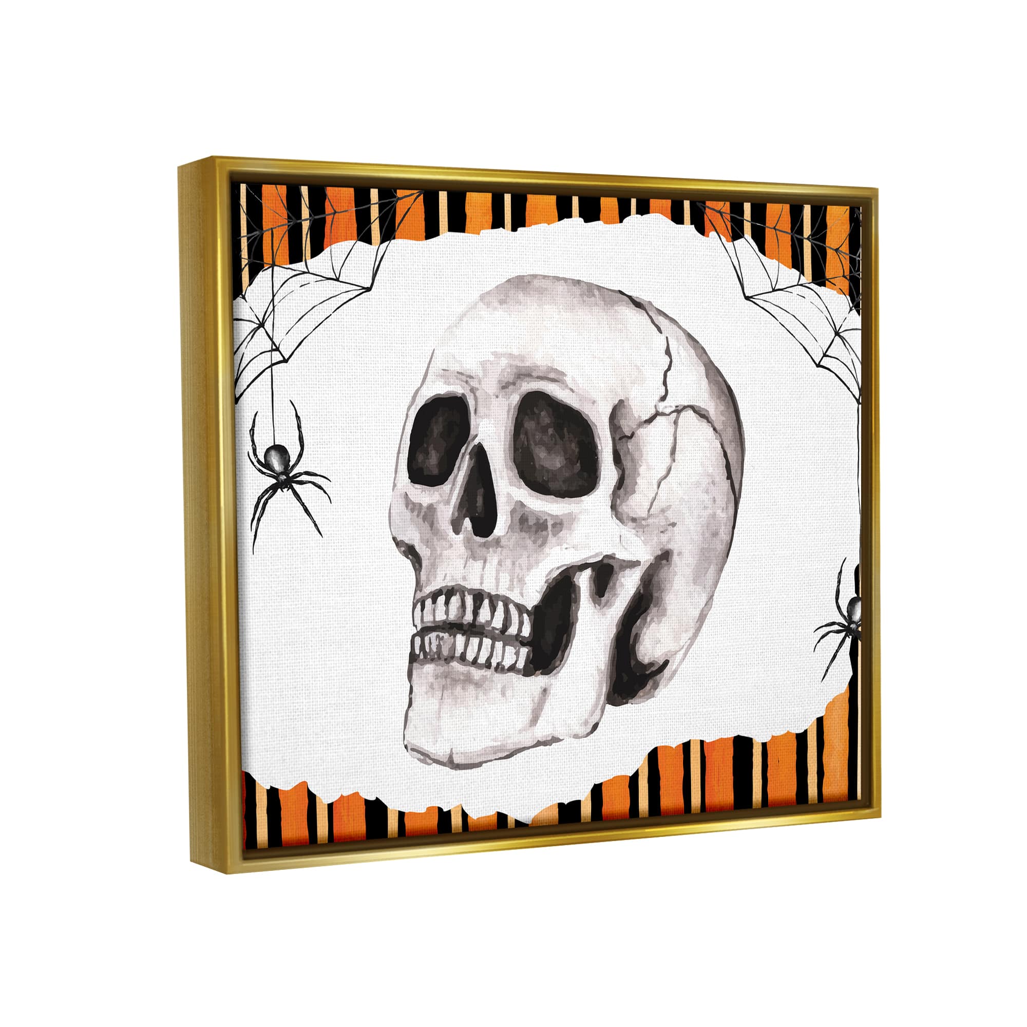 Stupell Industries Orange & Black Striped Skull Framed Floater Canvas Wall Art
