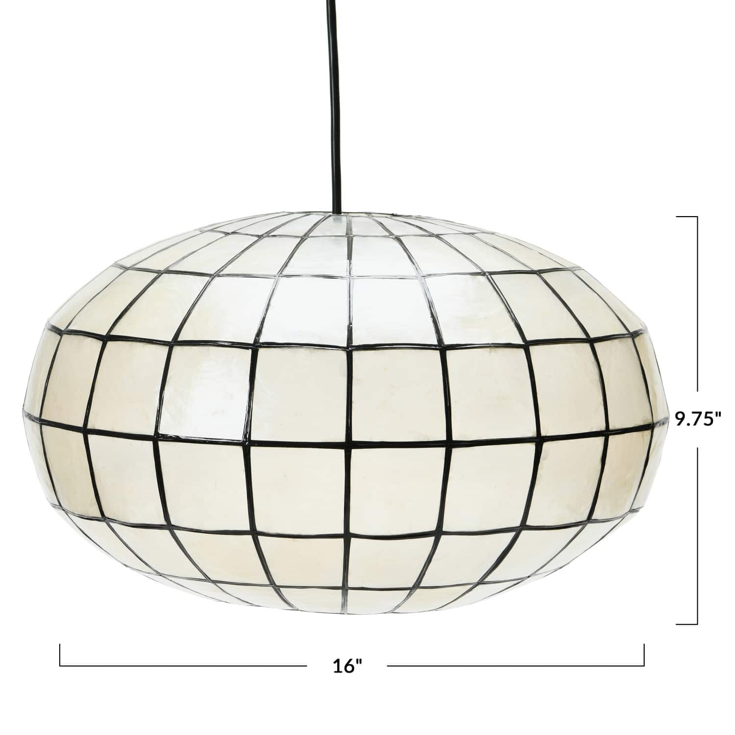 Hello Honey® 16" White Capiz Seashell & Black Oblong Ceiling Light