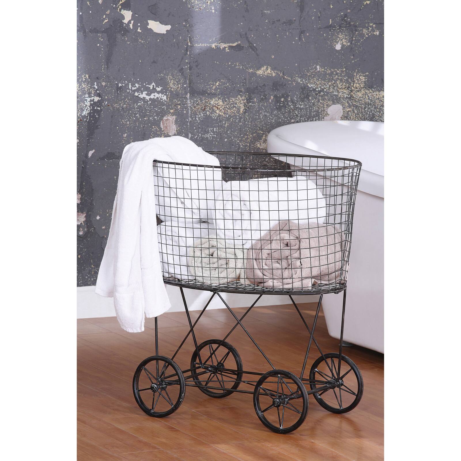 27&#x22; Vintage Reproduction Metal Laundry Basket on Wheels