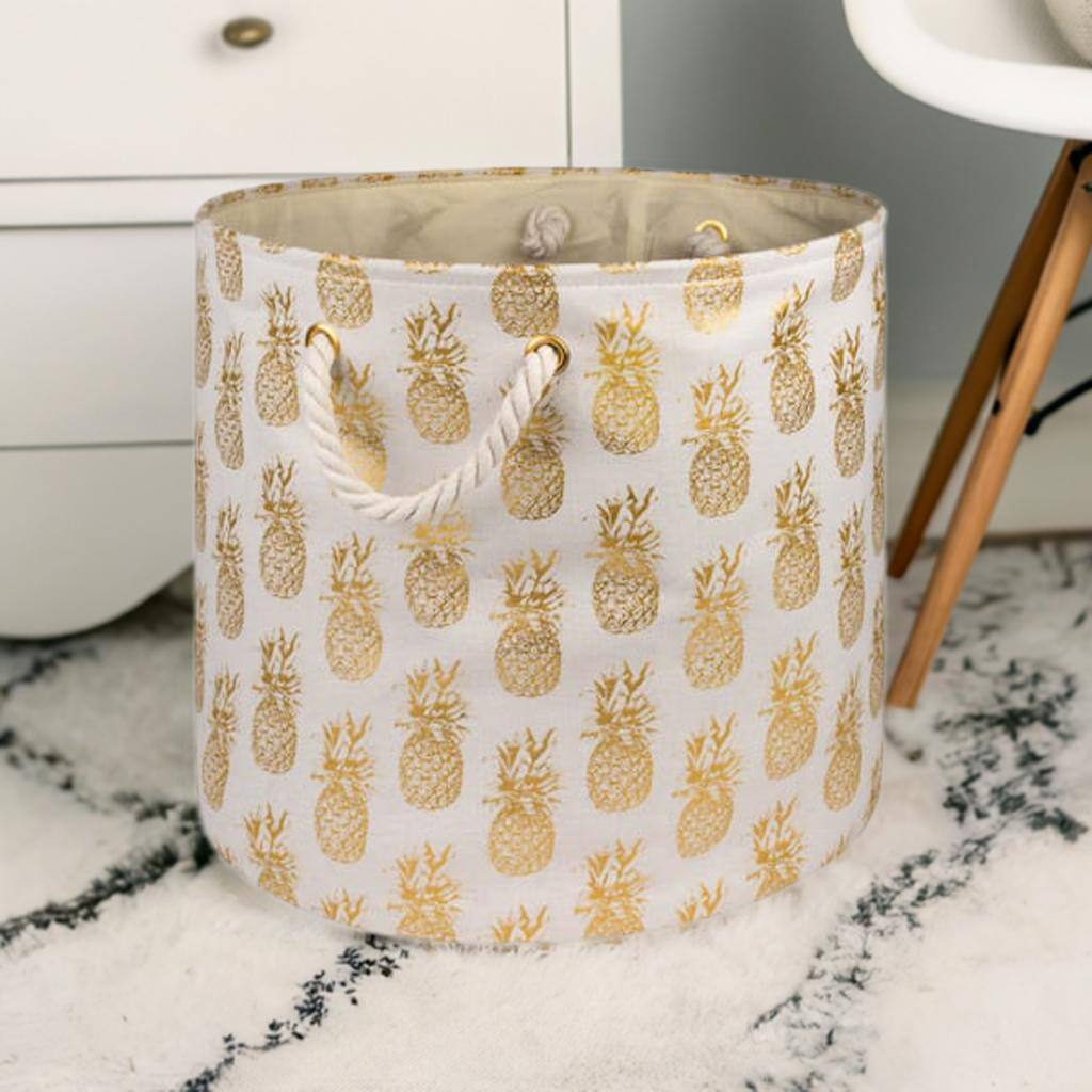 DII® Large Round Gold Pineapple Polyester Bin