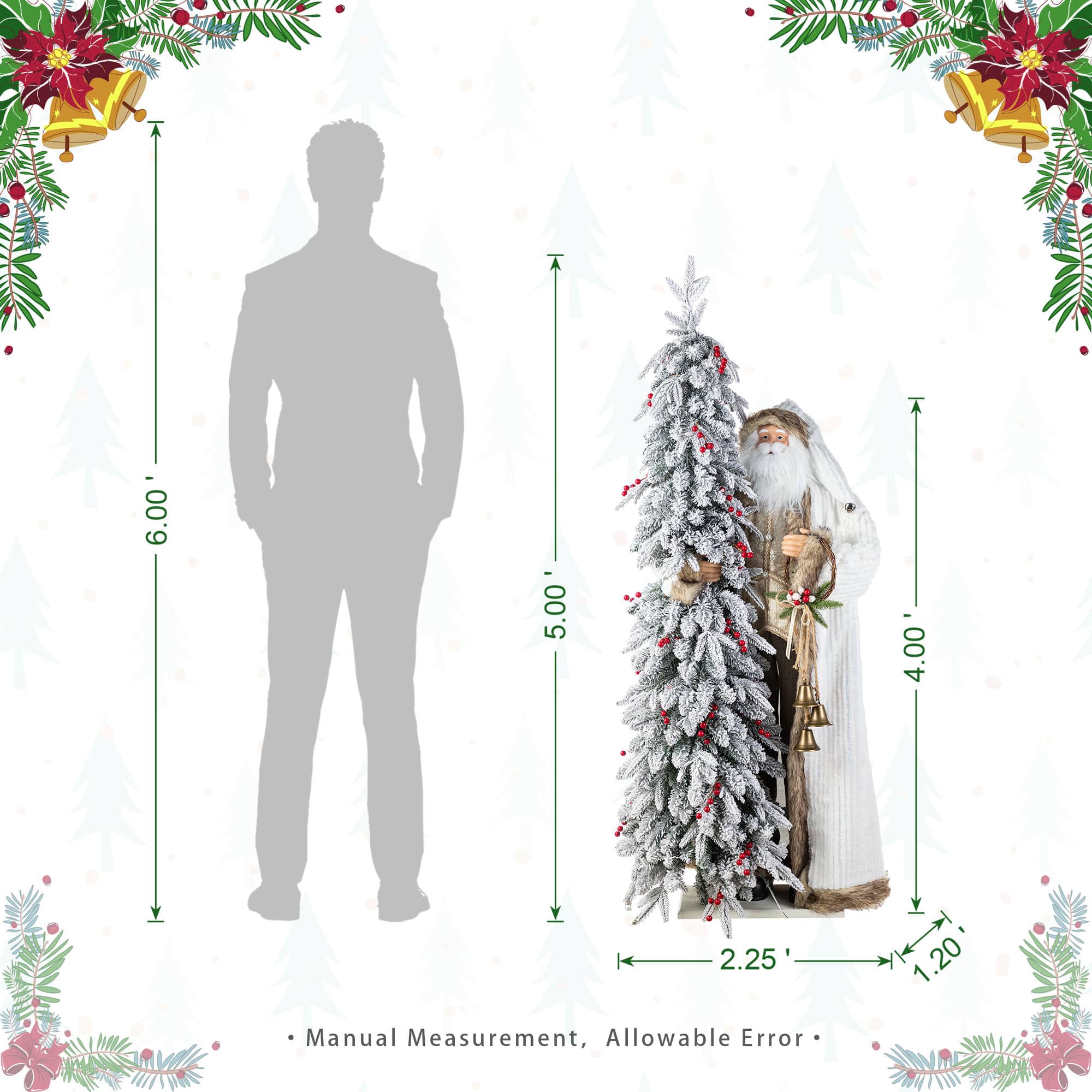 Glitzhome&#xAE; 4FT Oversized Christmas Woodland Santa with 5FT Lighted Flocked Artificial Christmas Tree