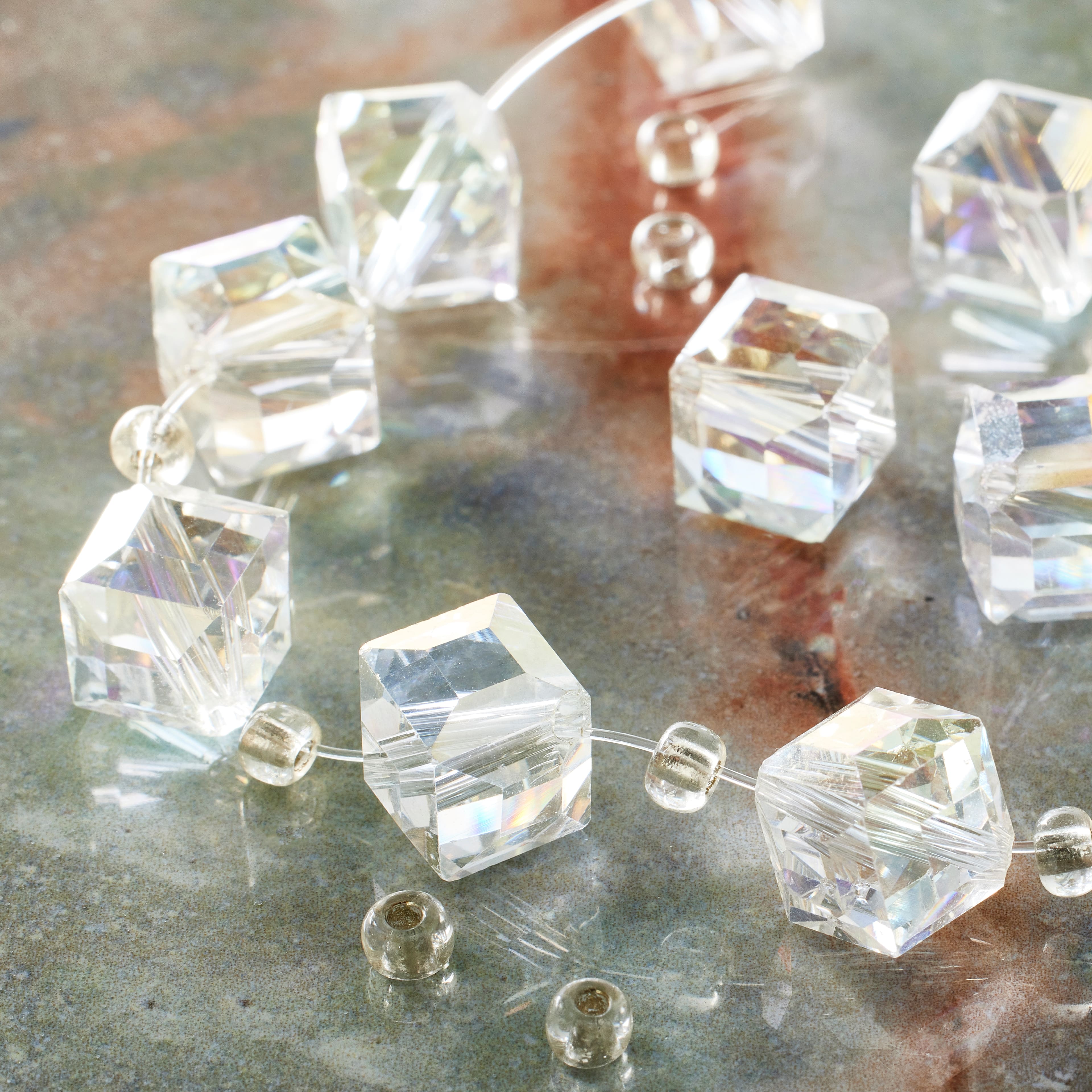 12 Packs: 10 ct. (120 total) Crystal Glass Large Cube Beads, 10mm by Bead Landing&#x2122;