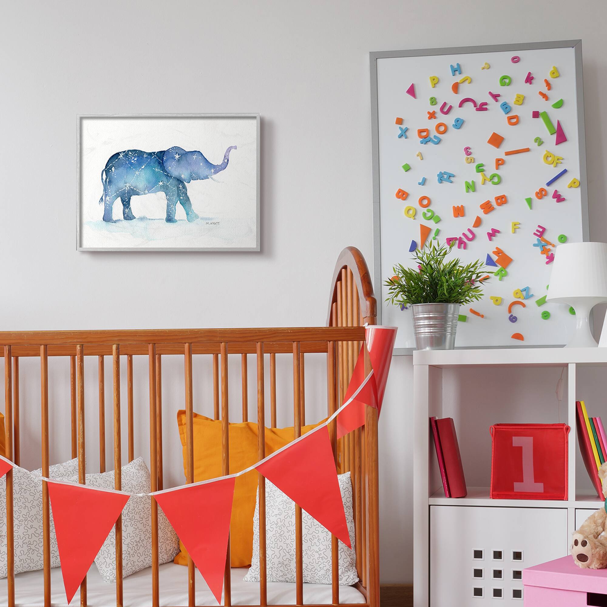 Stupell Industries Elephant March with Abstract Night Sky Wall Art in Gray Frame