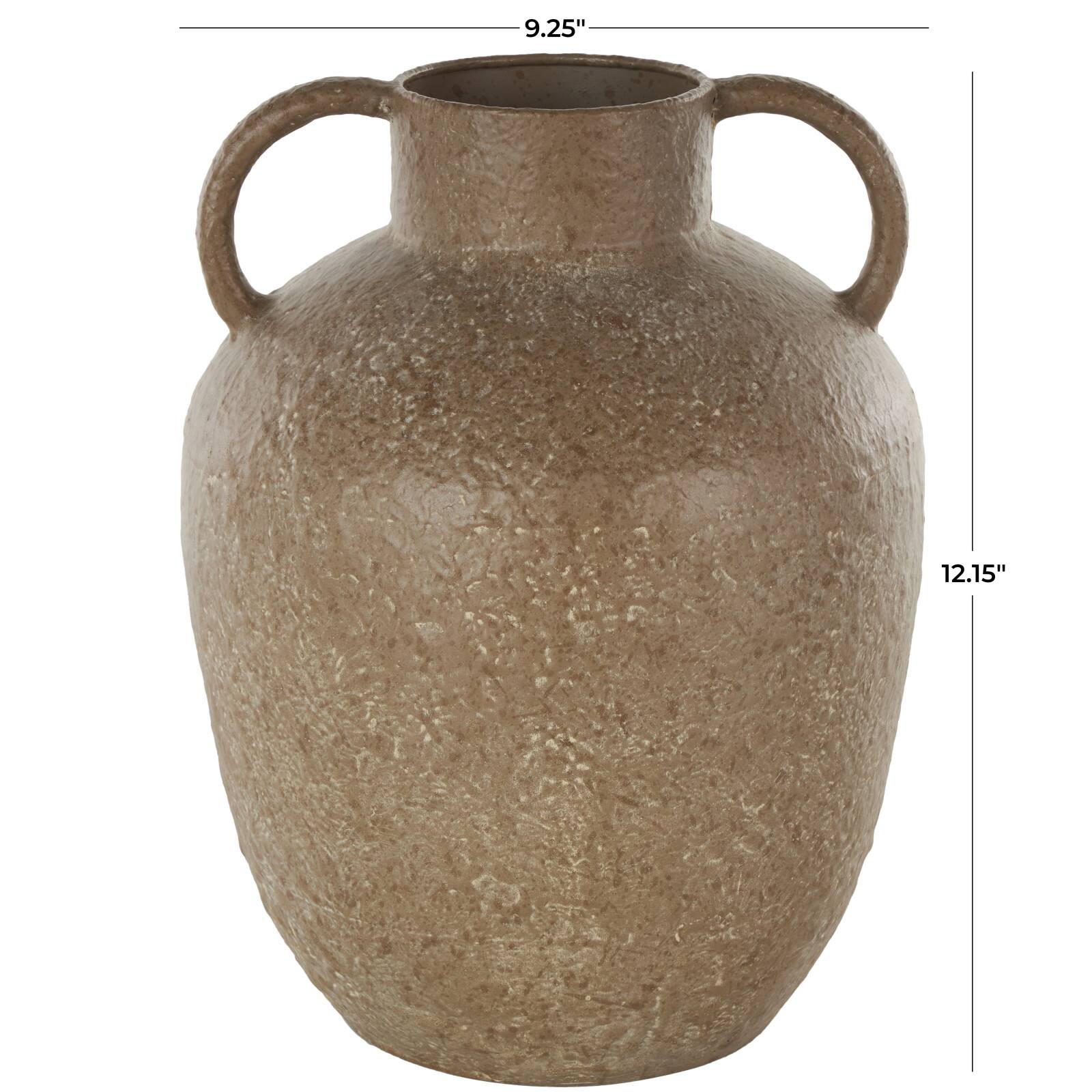 12&#x22; Brown Antique Inspired Metal Vase with Handles