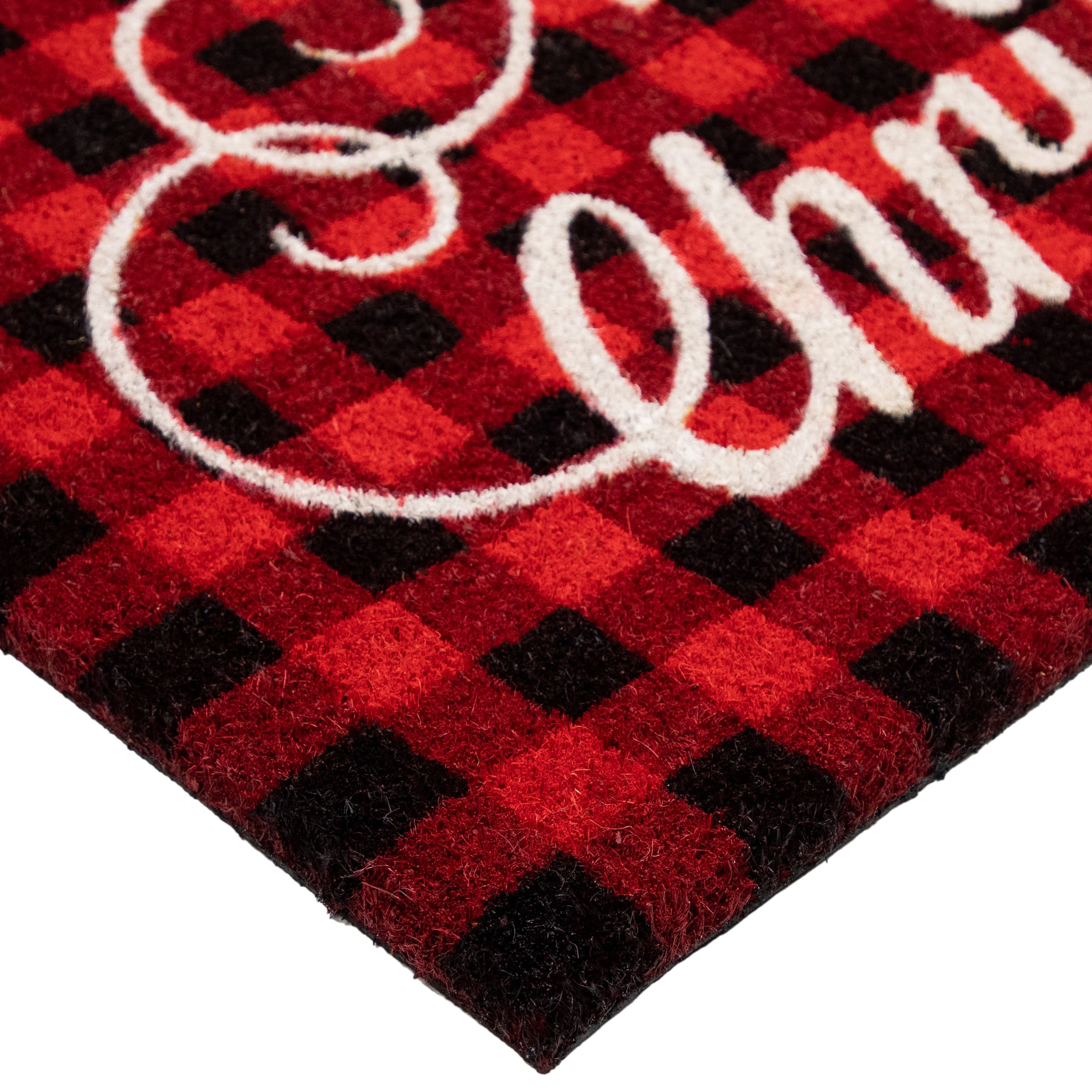 Red and Black Plaid &#x22;Merry Christmas&#x22; Natural Coir Christmas Outdoor Doormat 18&#x22; x 30&#x22;