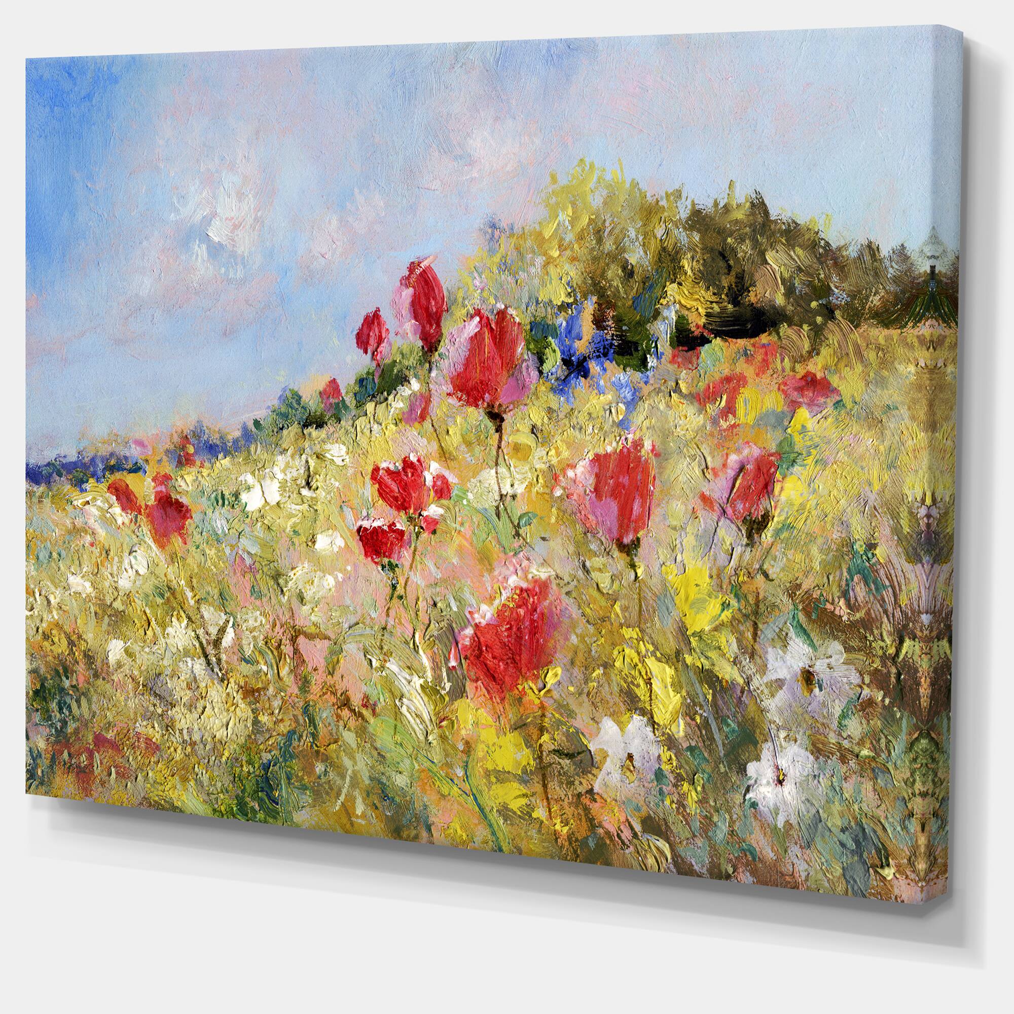 Designart - Painted Poppies on Summer Meadow - Large Landscape Canvas Art