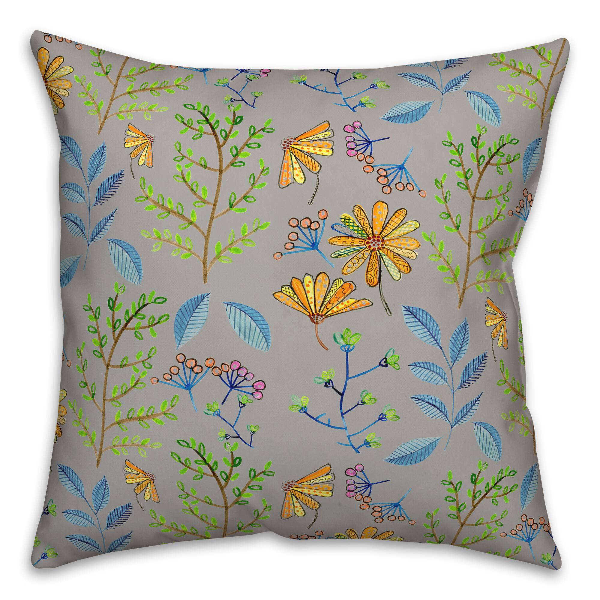 Summer Floral Print Throw Pillow