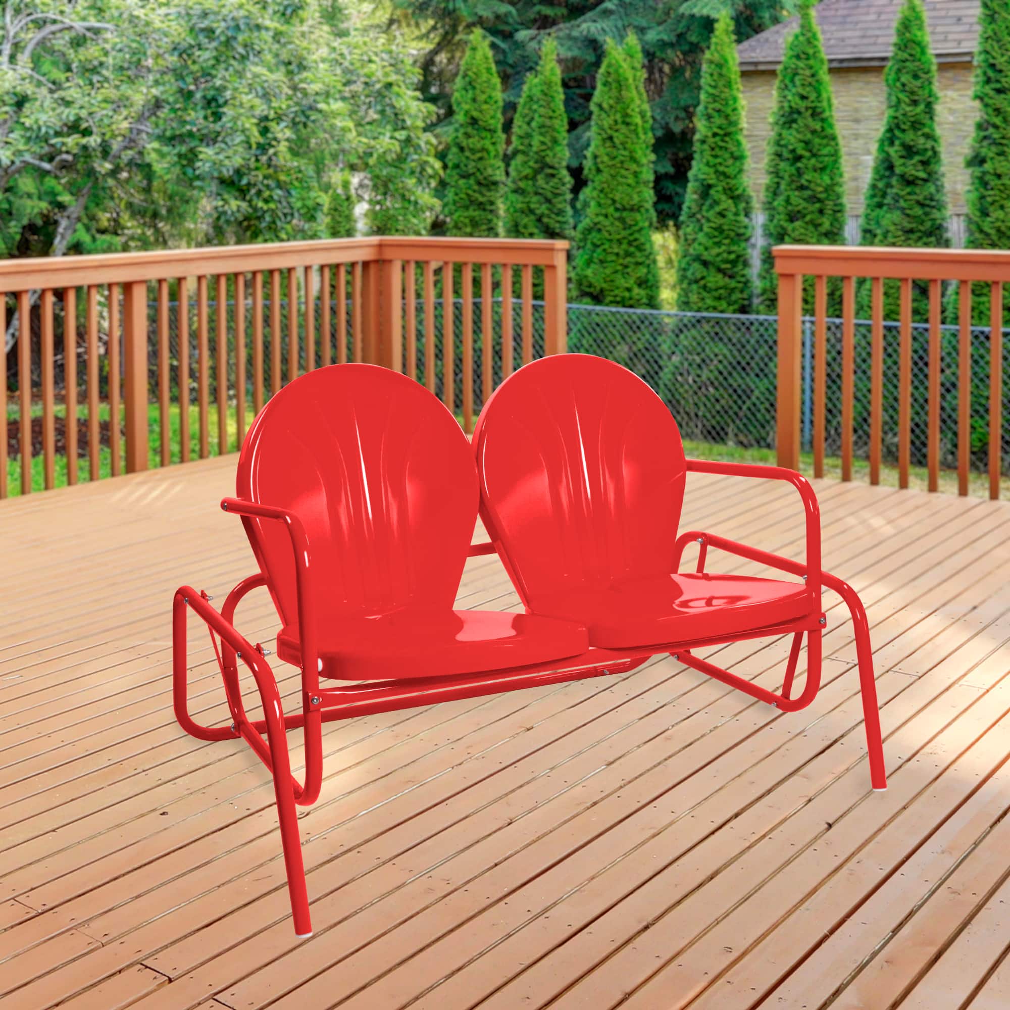 2-Person Outdoor Retro Metal Tulip Double Glider Patio Chair
