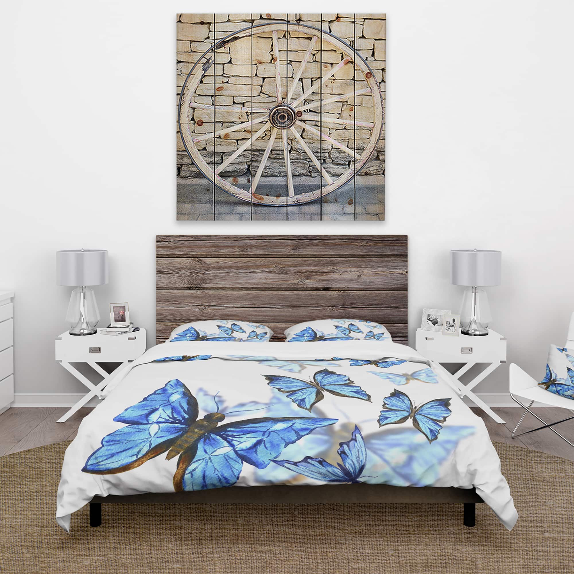 Designart &#x27;Watercolor Butterflies on White&#x27; Cabin &#x26; Lodge Bedding Set - Duvet Cover &#x26; Shams
