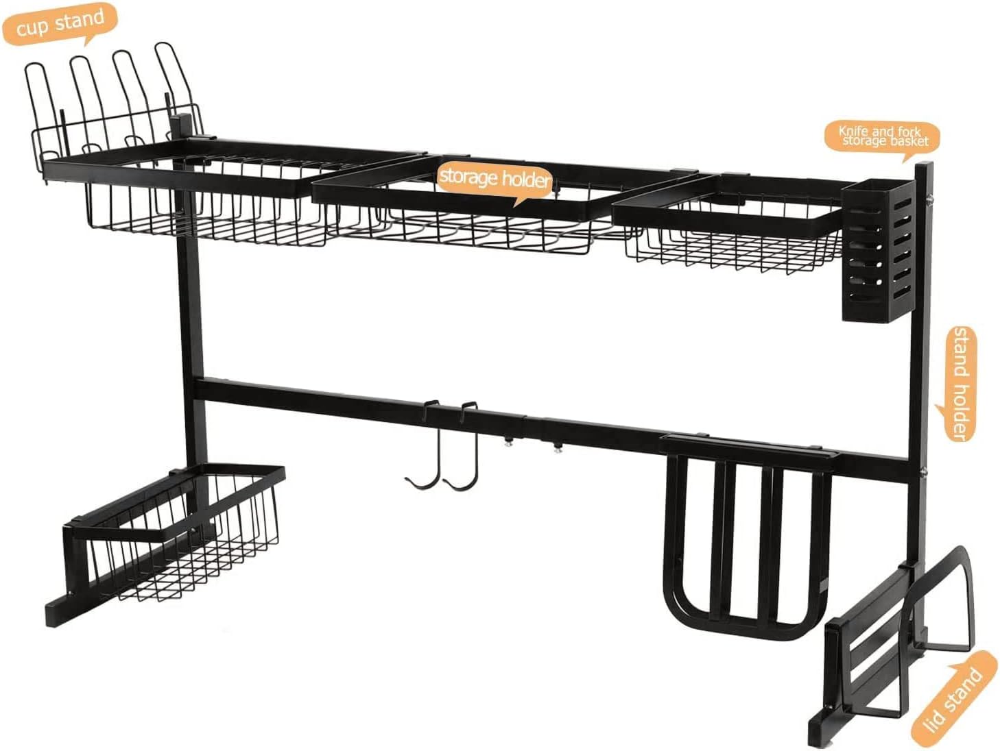 NEX&#x2122; 38&#x22; Black 2-Tier Stainless Steel Over the Sink Dish Rack