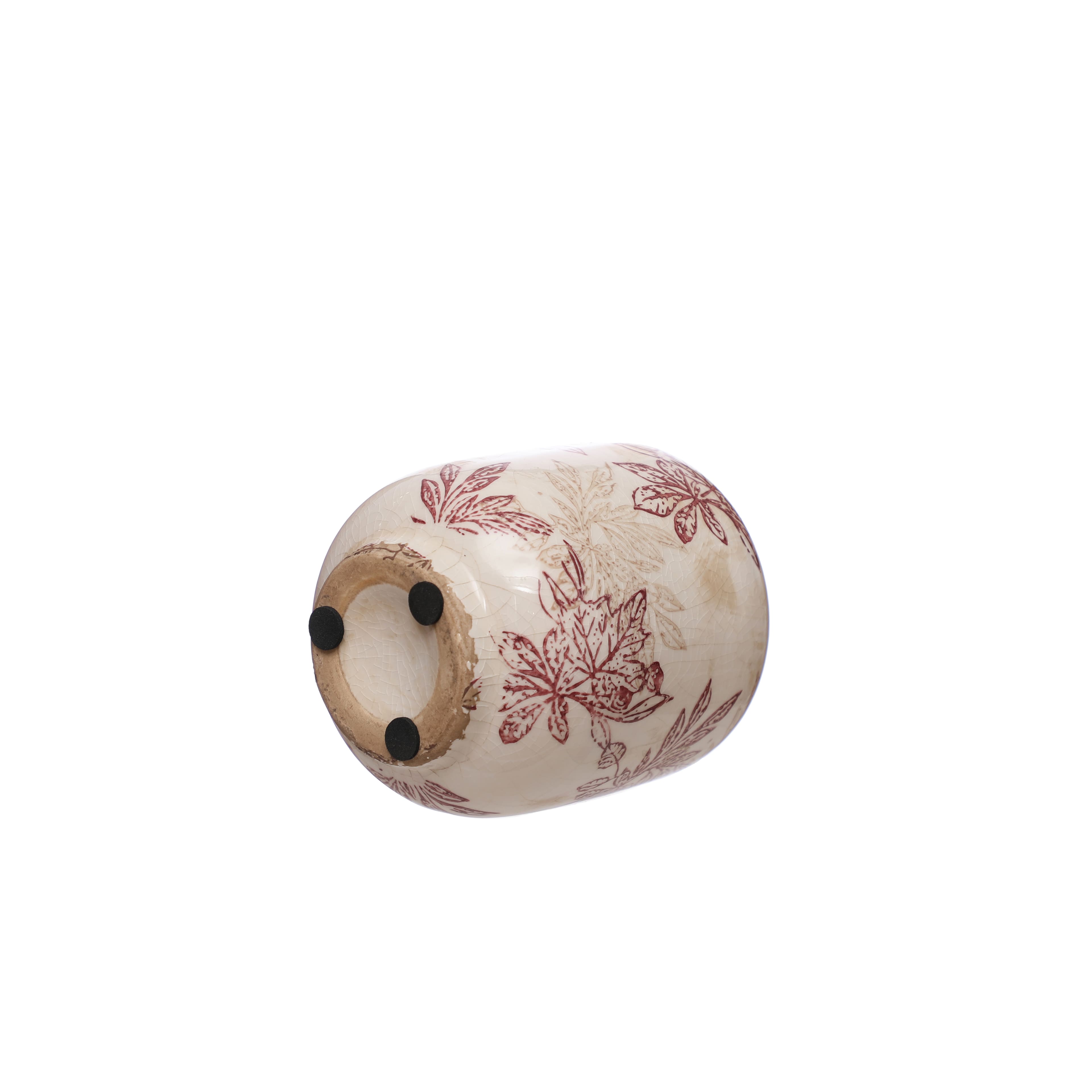 5.5&#x22; Burgundy &#x26; Cream Floral Cracked Ceramic Vase by Ashland&#xAE;