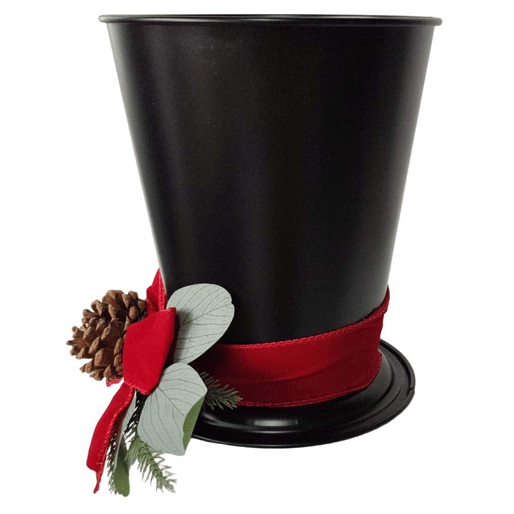 Black Top Hat Container with Red Bow &#x26; Pinecones by Ashland&#xAE;