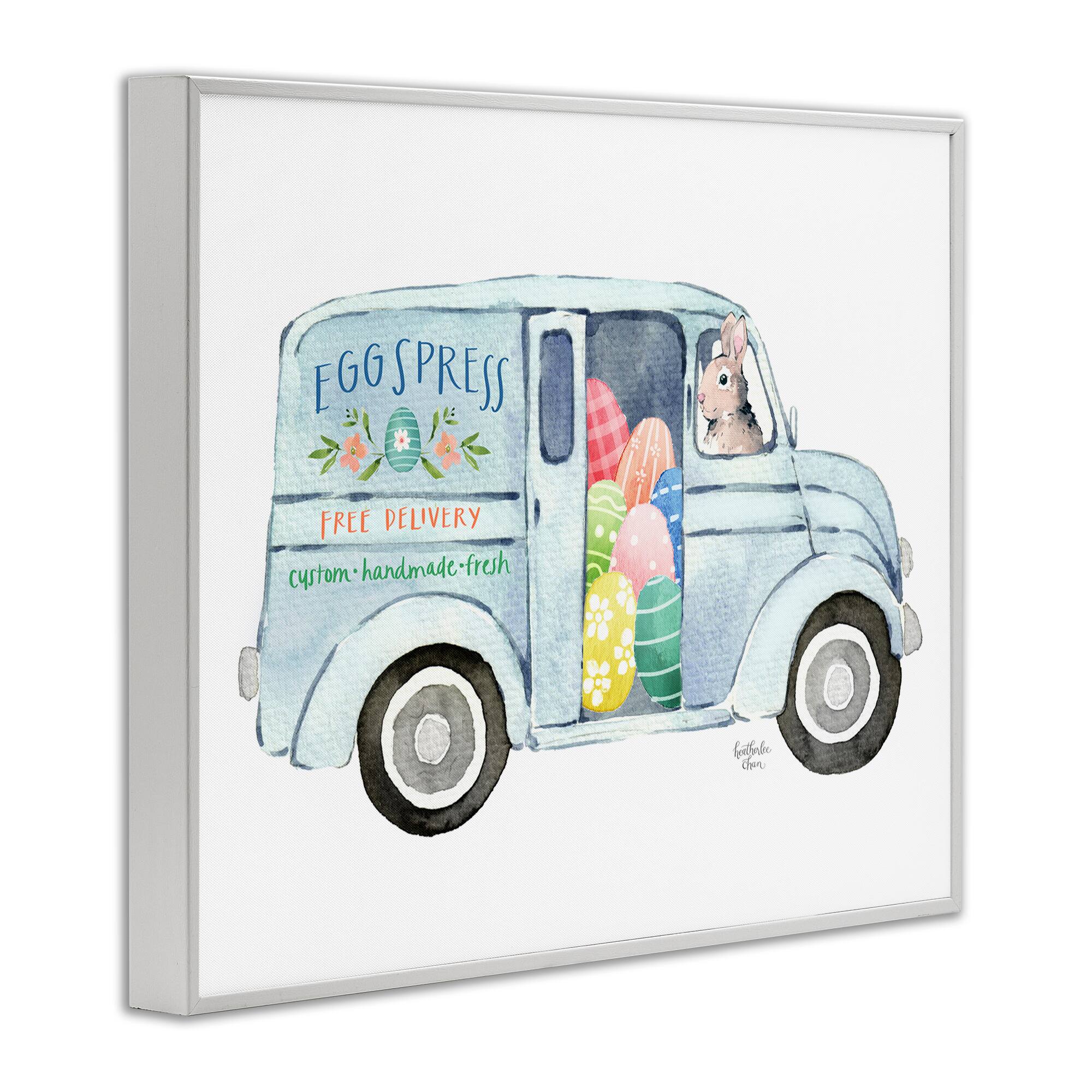 Stupell Industries Patterned Easter Eggs Truck Holiday Bunny Painting Framed Giclee Art