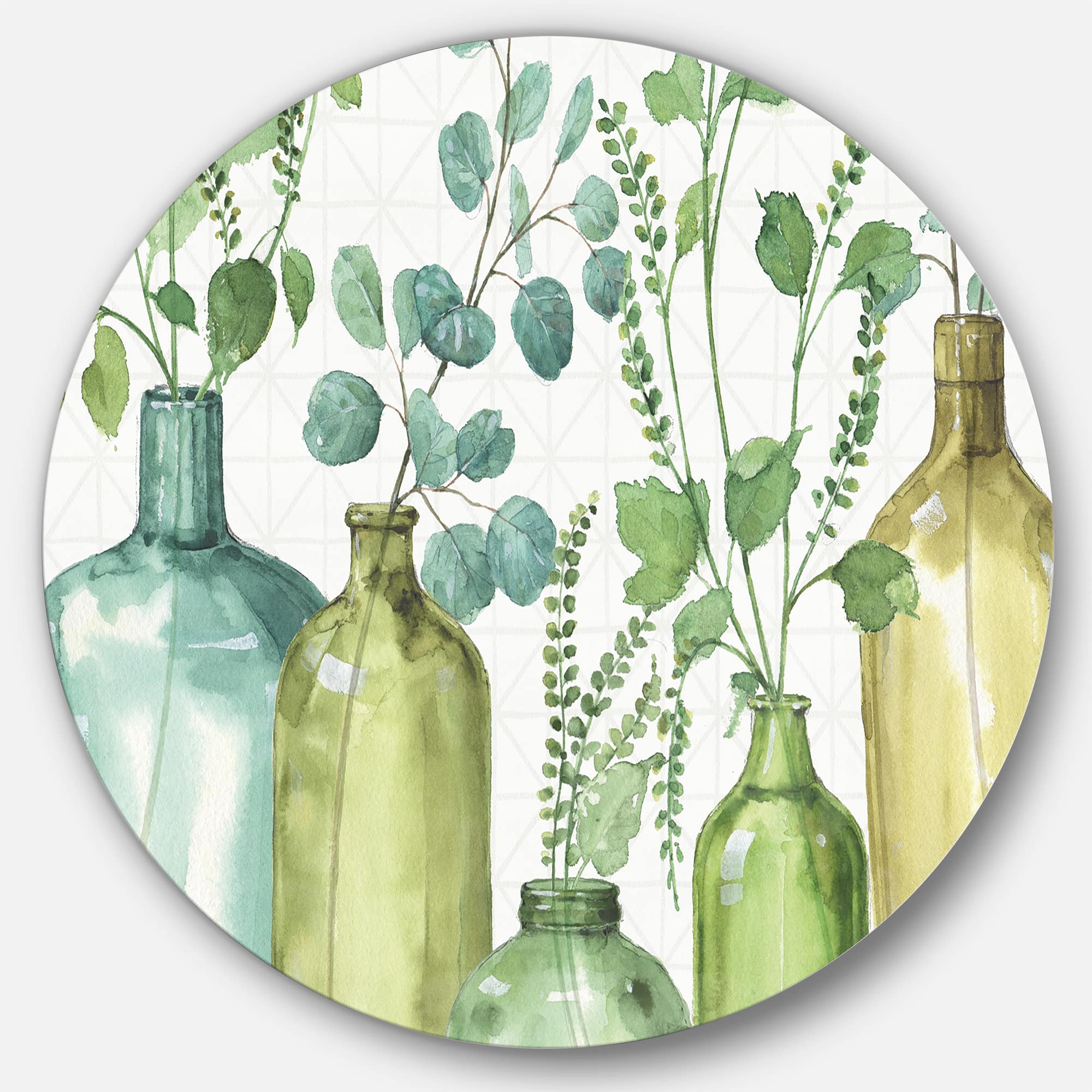 Designart - Mixed Botanical Green Leaves I0 - Farmhouse Metal Circle Wall Art