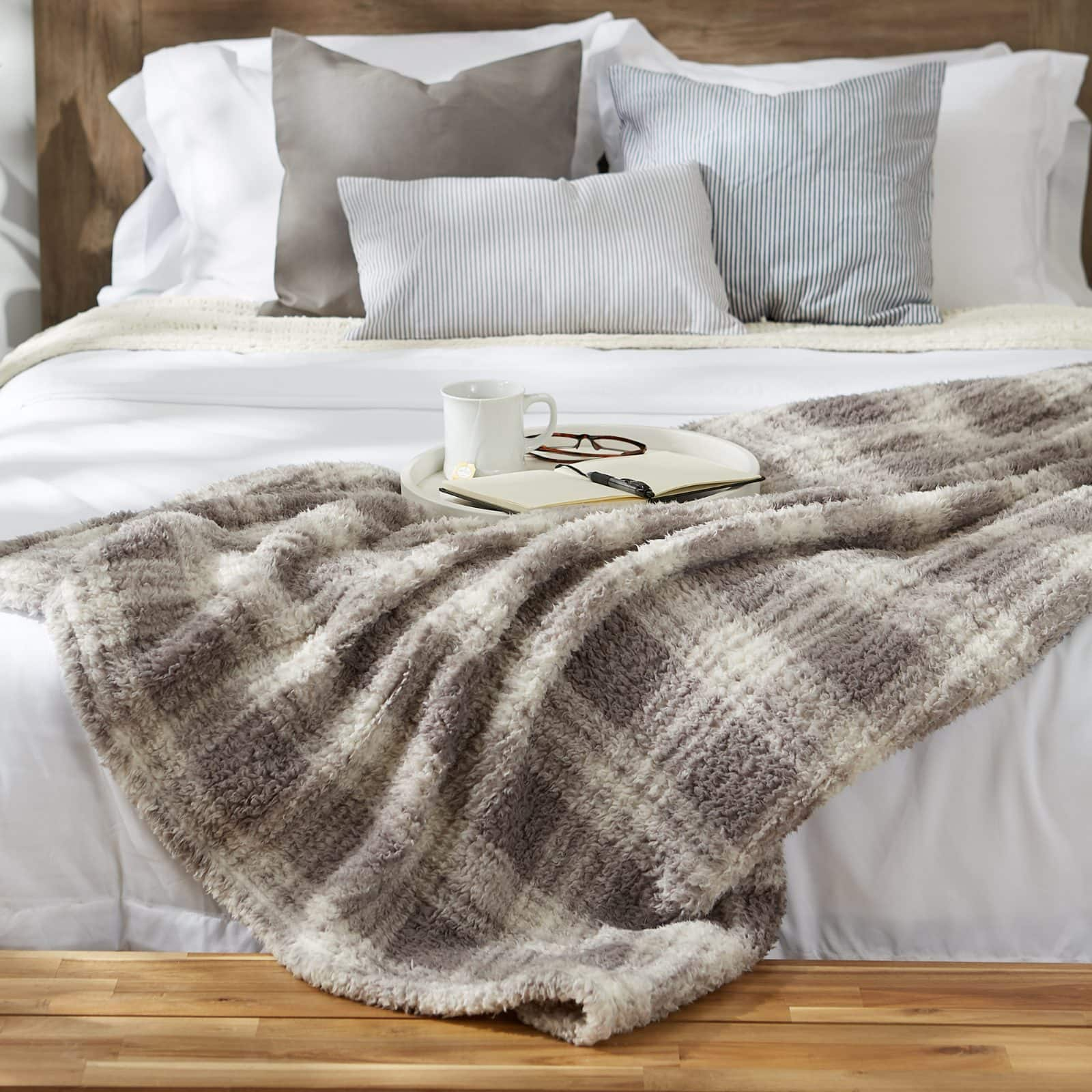 DII&#xAE; Gray Farmhouse Plush Plaid Throw