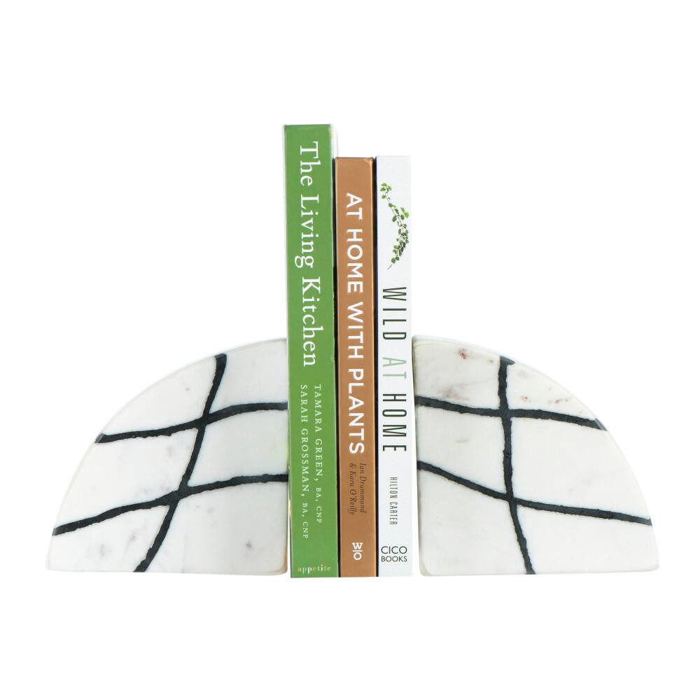 Hello Honey&#xAE; 6&#x22; White &#x26; Black Marble Bookends Set