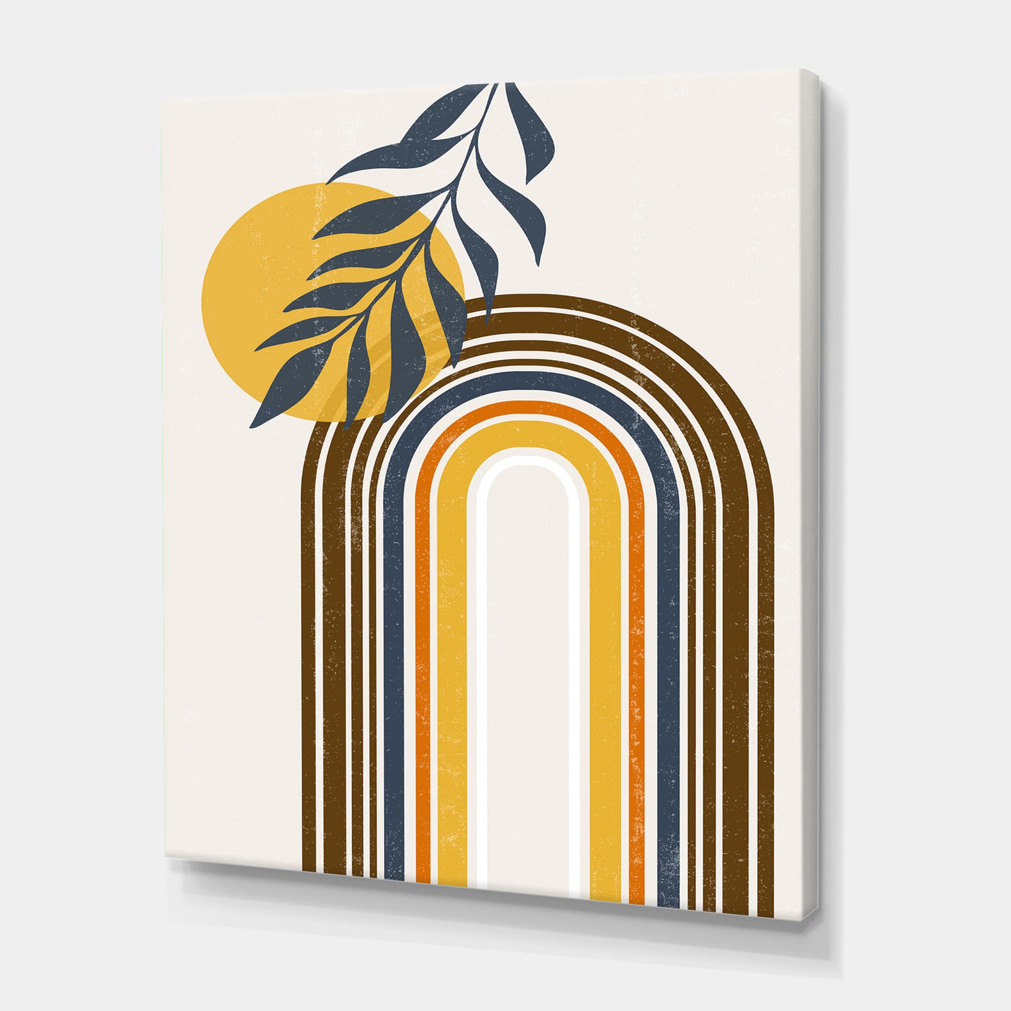 Designart - Abstract Sun Moon Leaves II - Modern Canvas Wall Art Print