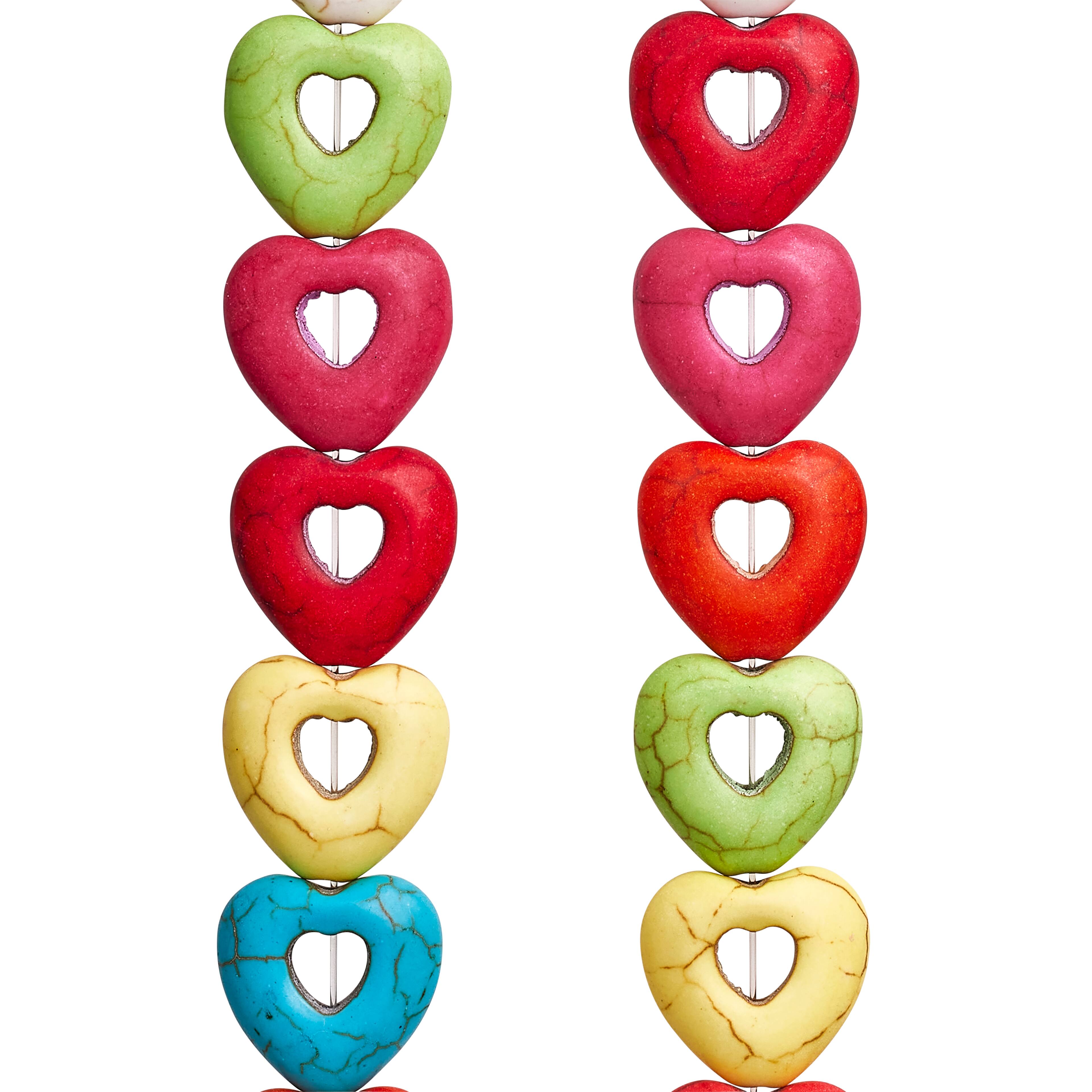 12 Pack Reconstituted Stone Heart Beads 15mm by Bead Landing