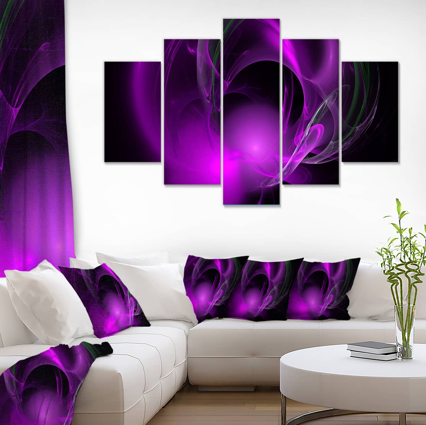 Designart - Purple Fractal Galactic Nebula - Contemporary Wall Art Canvas