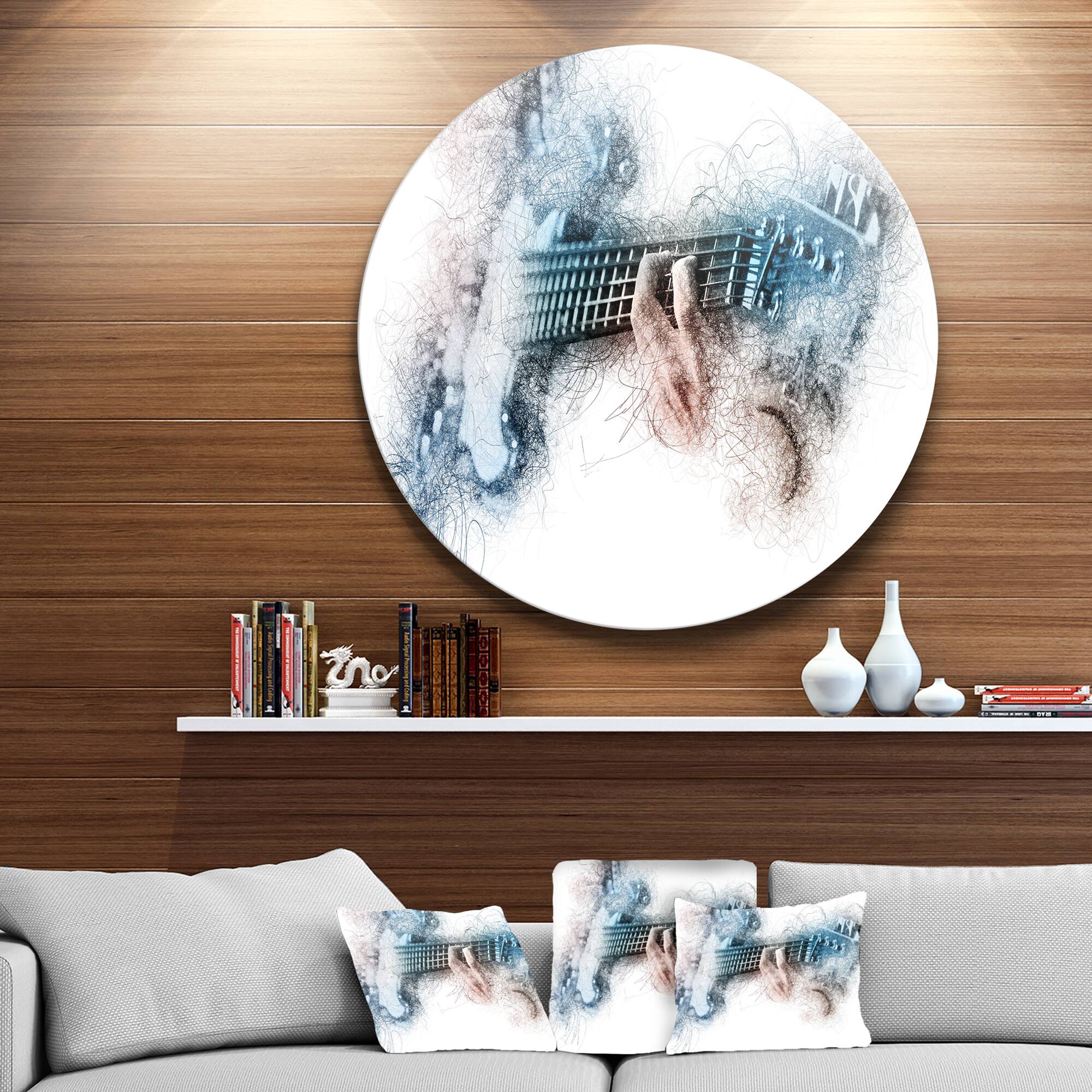 Designart - Man Playing A Guitar Watercolor' Contemporary Metal Circle Wall Art