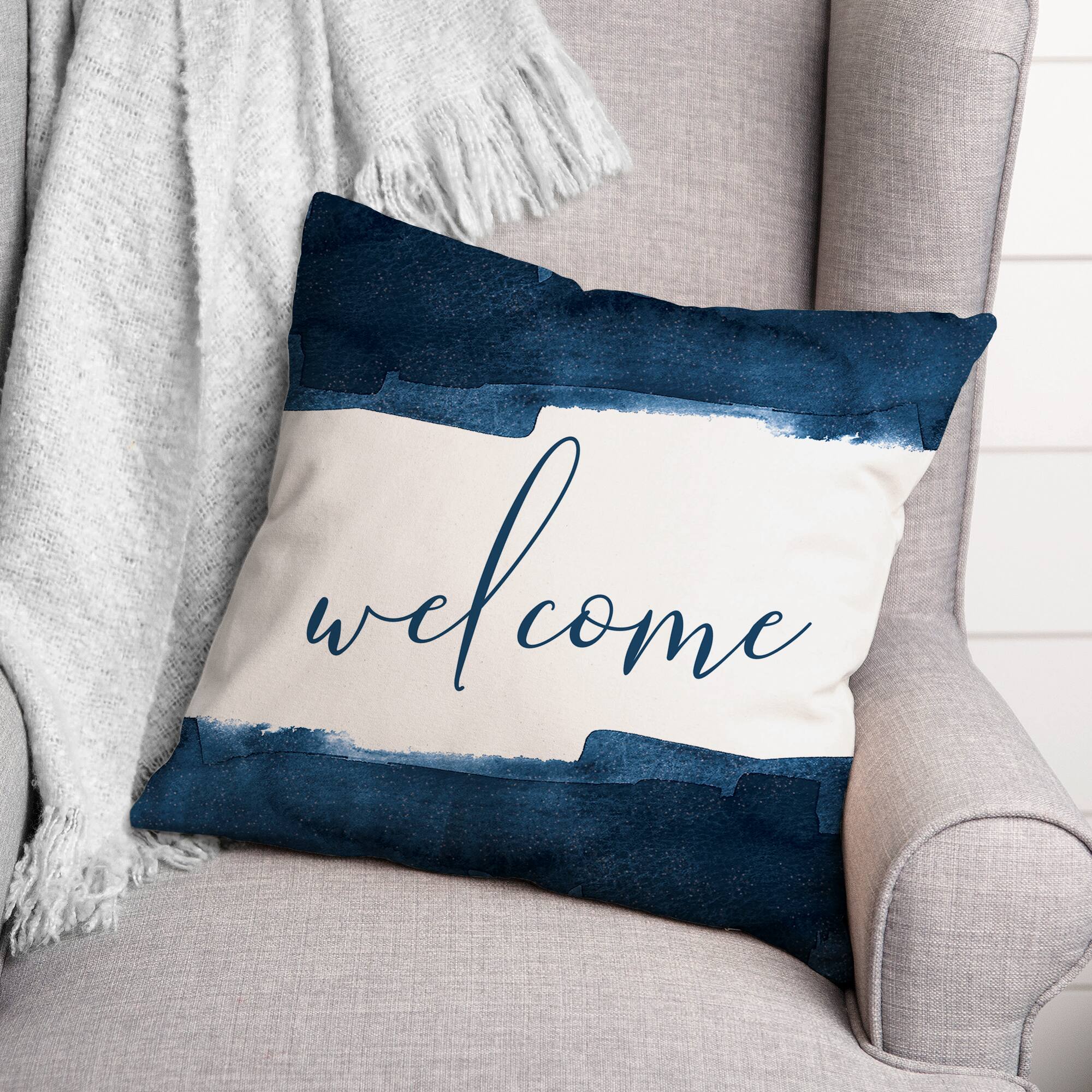 Navy Welcome Throw Pillow 18" x 18"