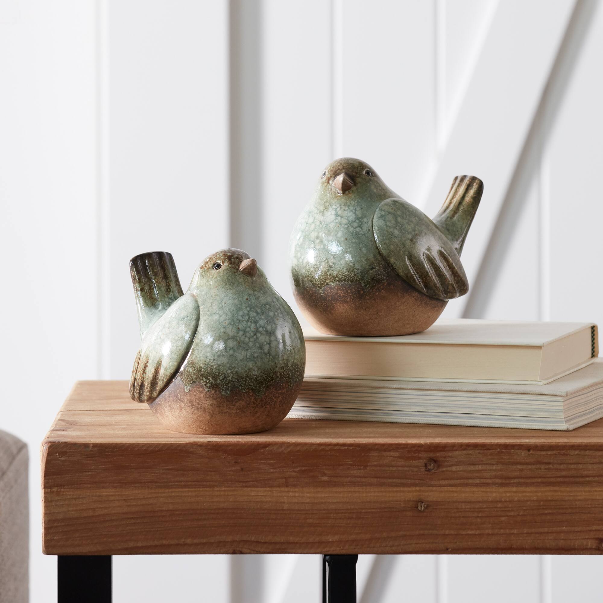 Ceramic Bird Figurines with Unglazed Accents Set