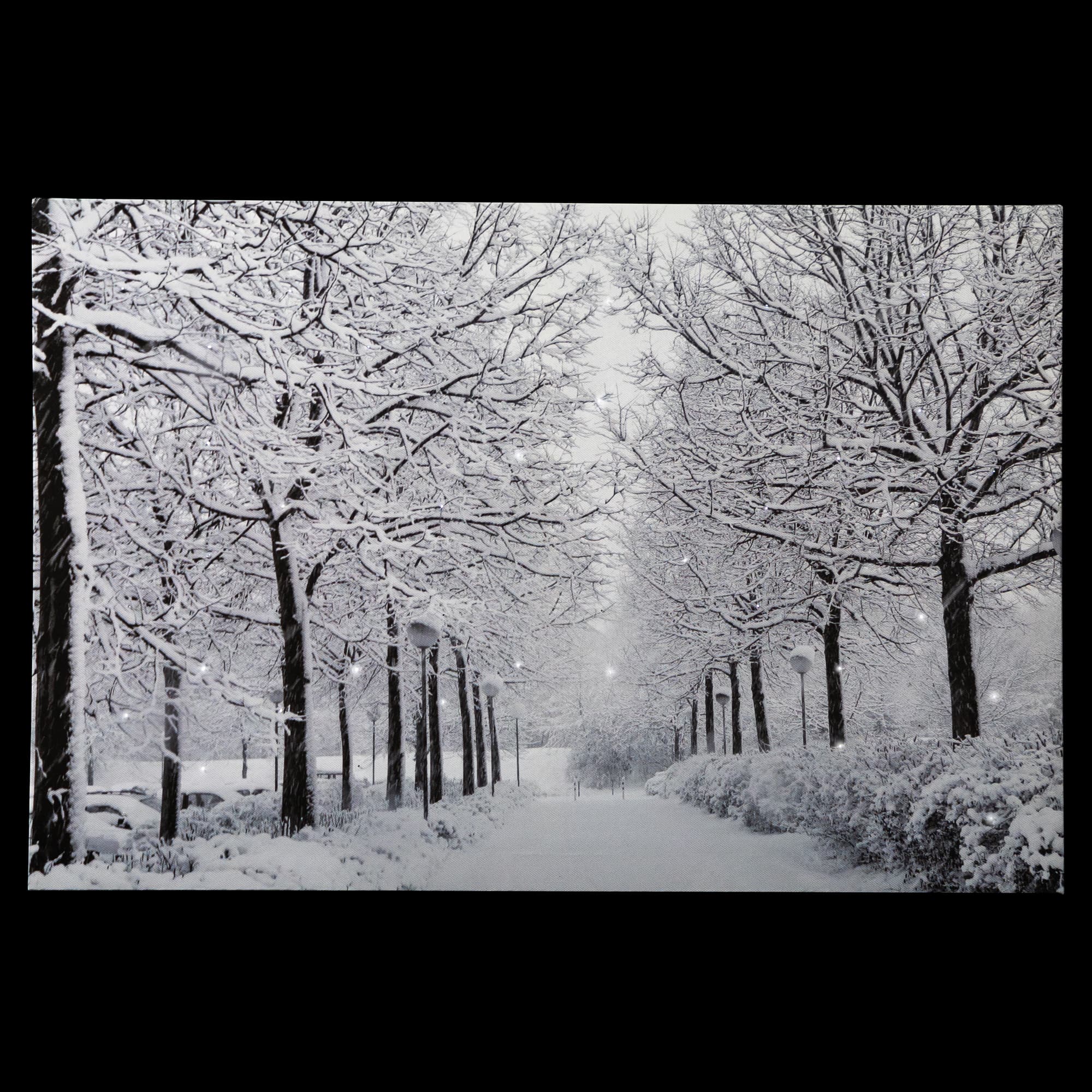 Fiber Optic Lighted Snowfall Winter Lane Christmas Canvas Wall Art