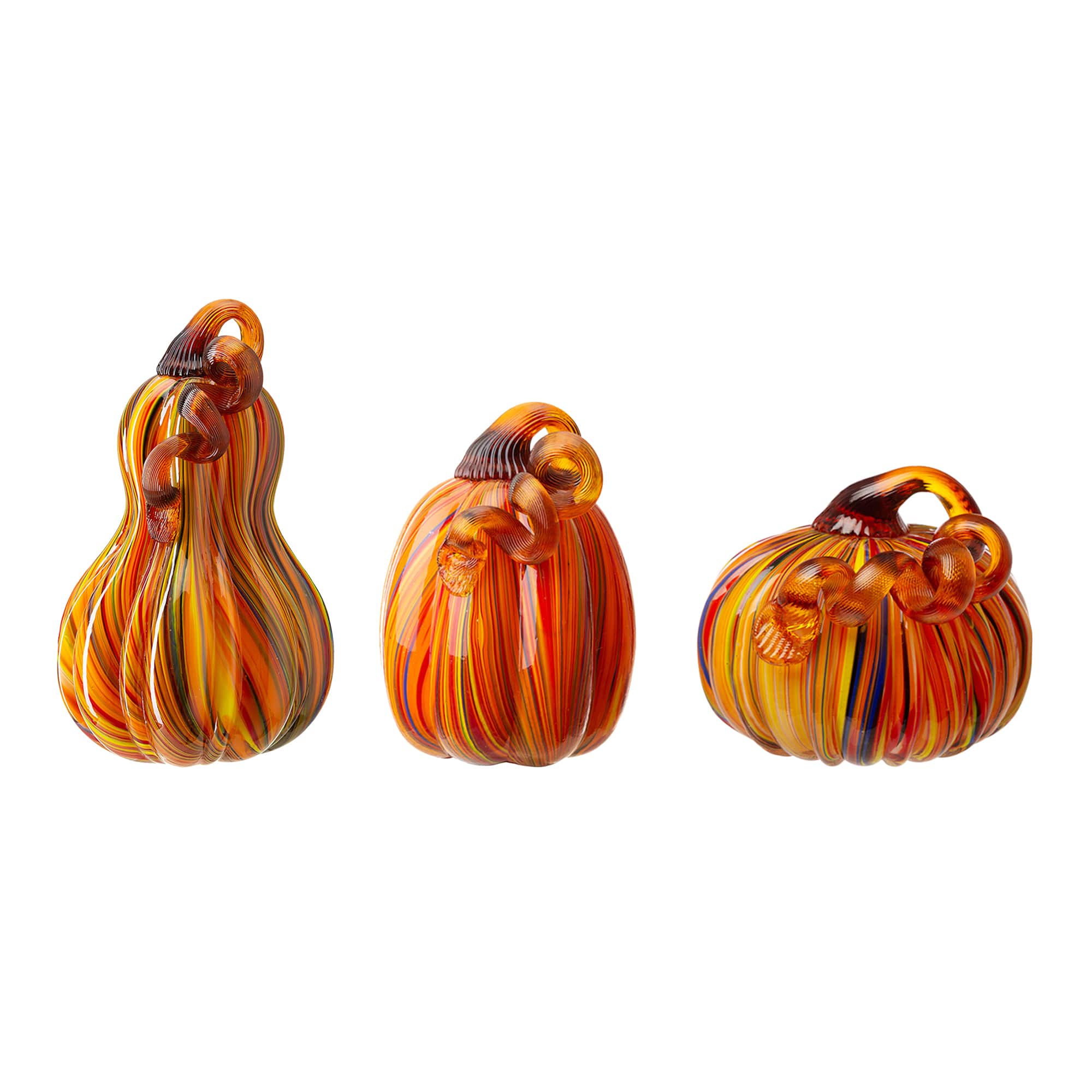 Glitzhome&#xAE; Multi Striped Glass Pumpkin &#x26; Gourd Set