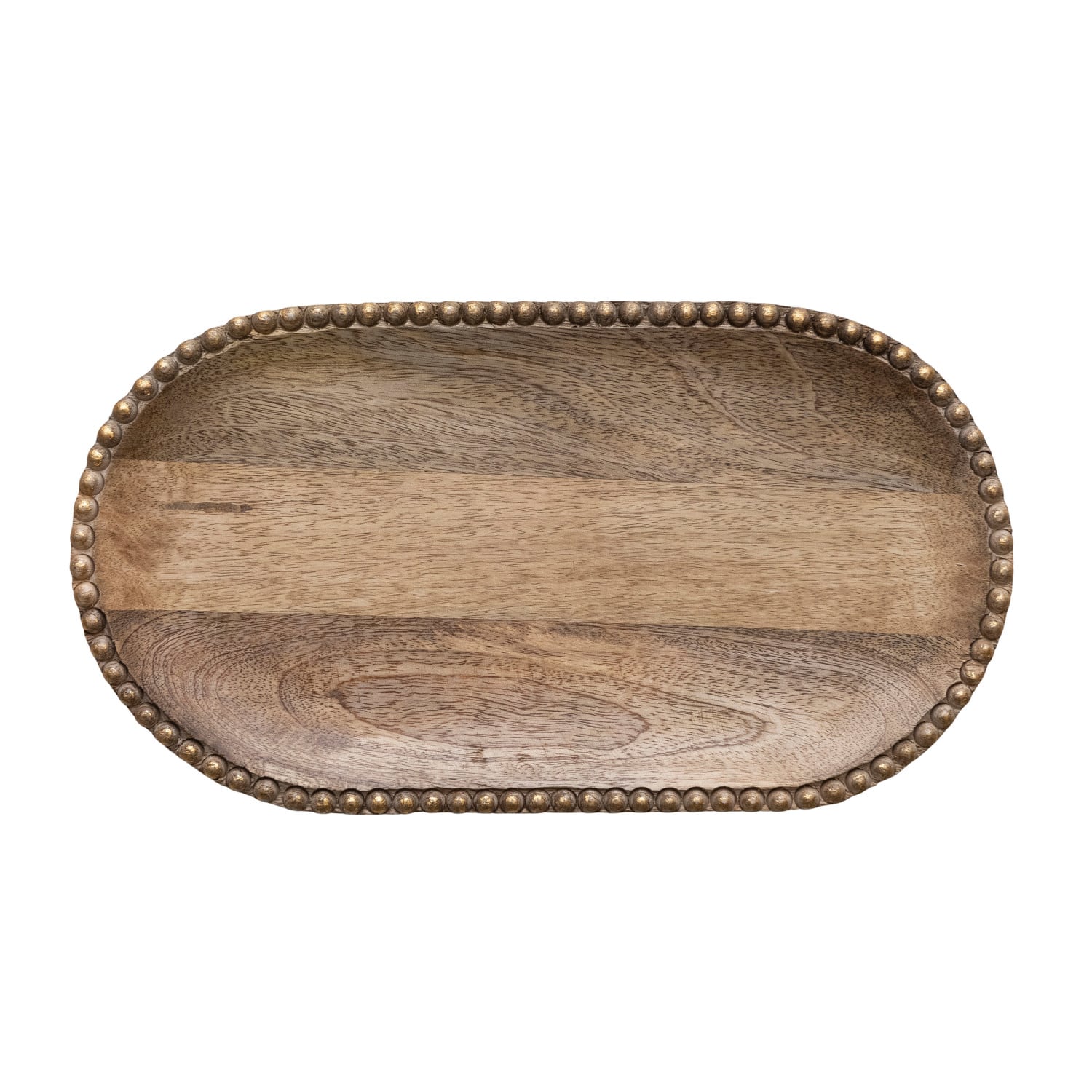 Hello Honey® 16" Hand-Carved Mango Wood Tray with Wood Beads