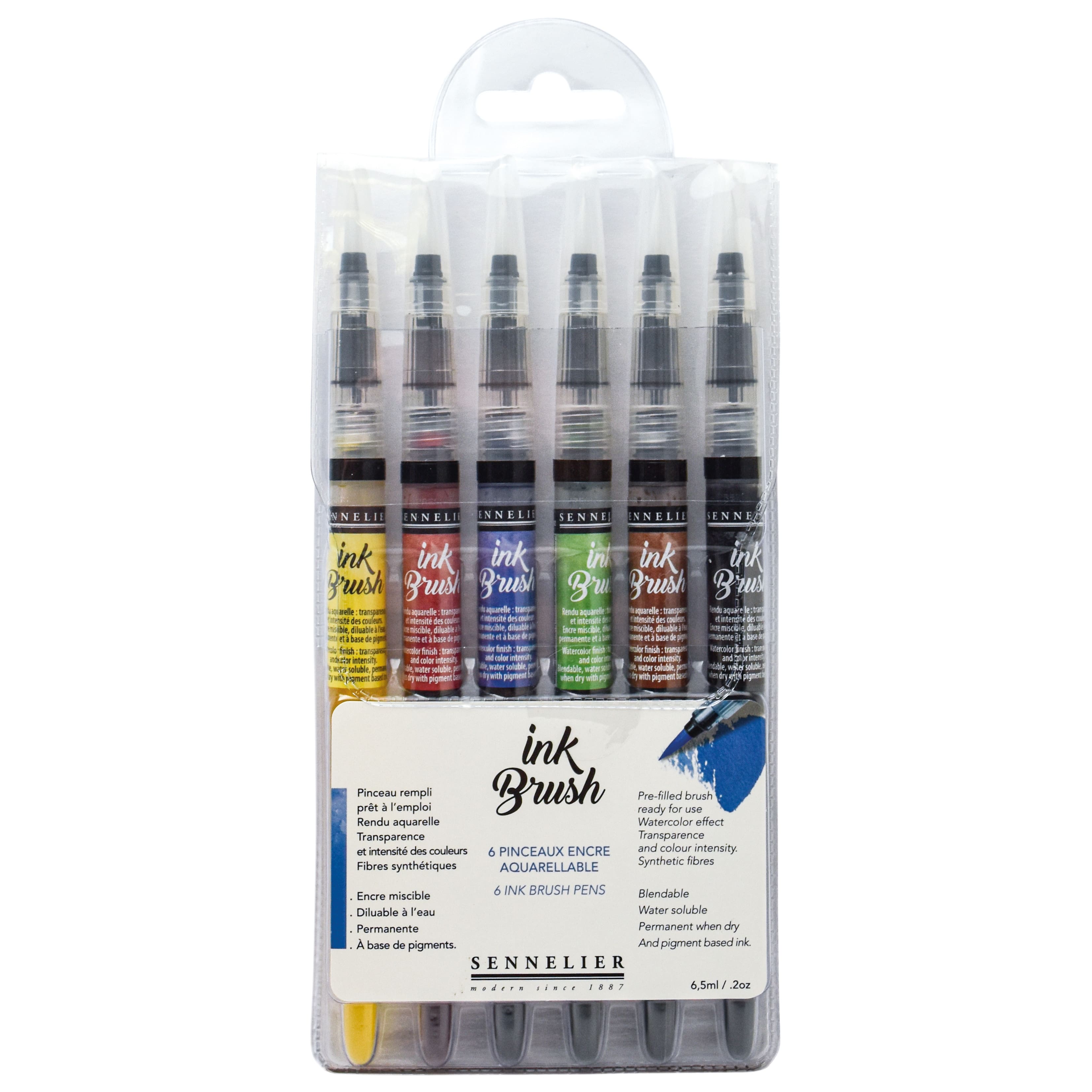 Sennelier Ink Brush Basic 6-Color Pen Set