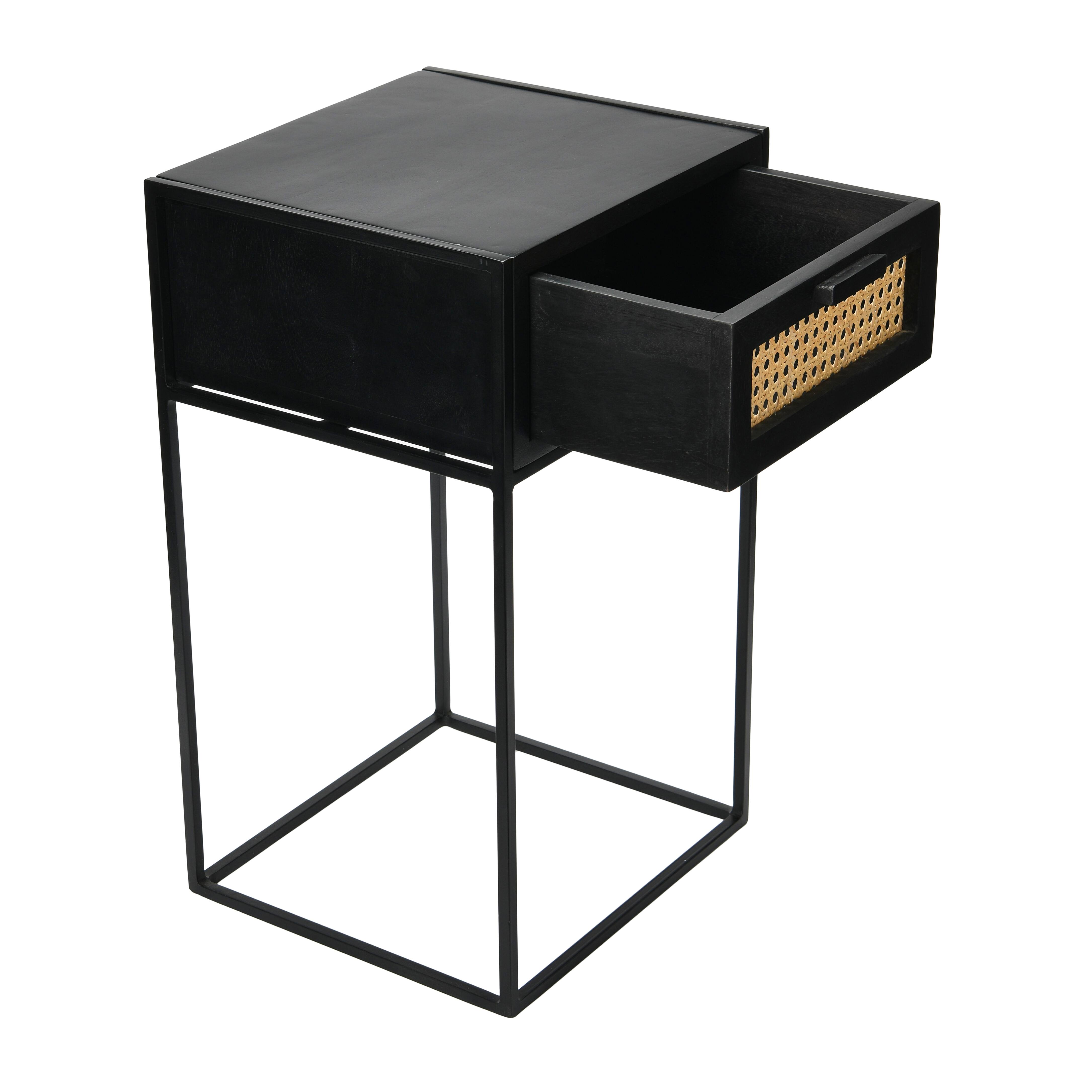 22&#x22; Black Cane &#x26; Mango Wood End Table