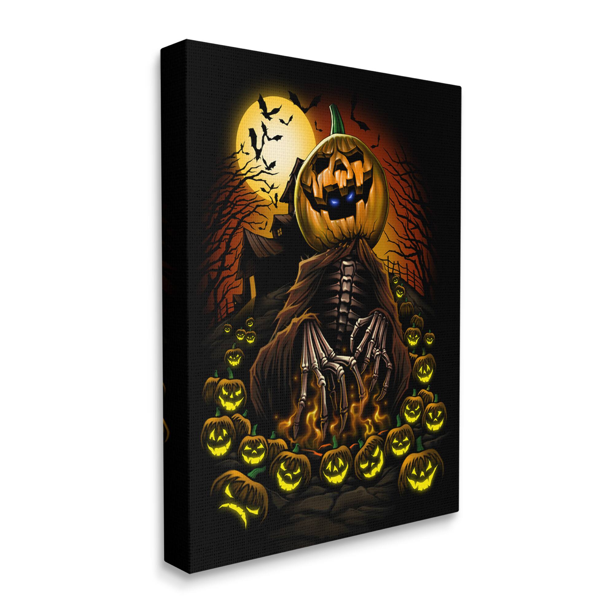 Stupell Industries Spooky Pumpkin Skeleton Haunted Woods Canvas Wall Art