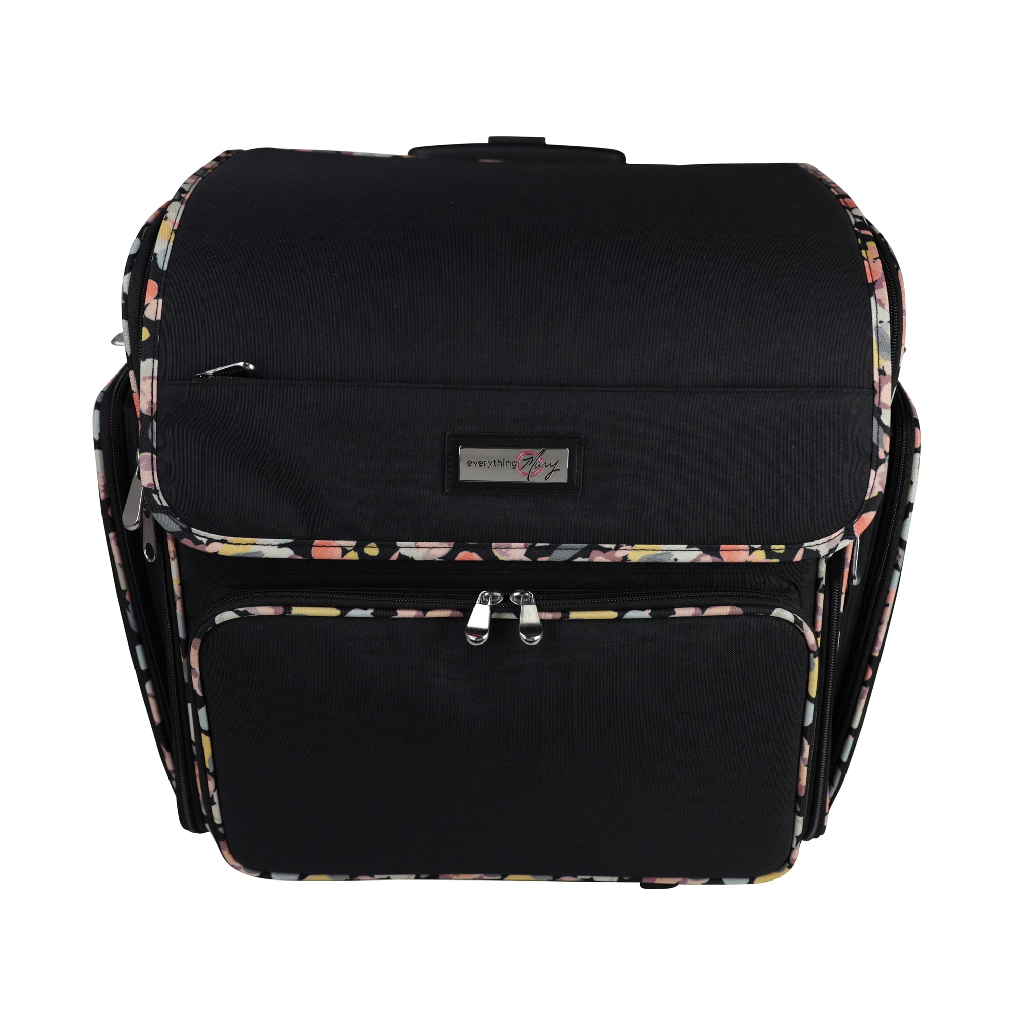 Everything Mary Black Floral Deluxe Collapsible Rolling Craft Bag
