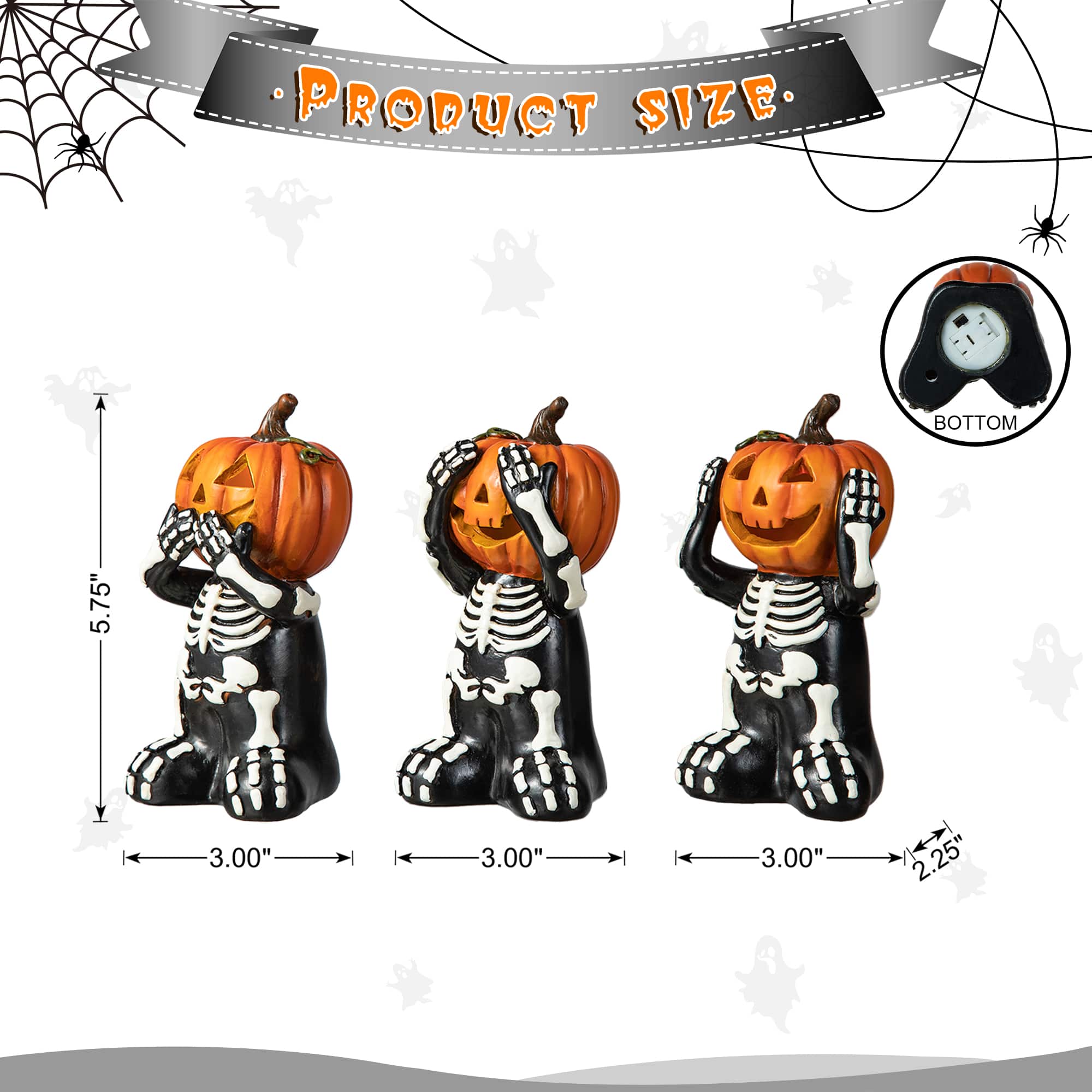 Glitzhome&#xAE; 5.75&#x22; Halloween Skeleton Pumpkin Table D&#xE9;cor Set