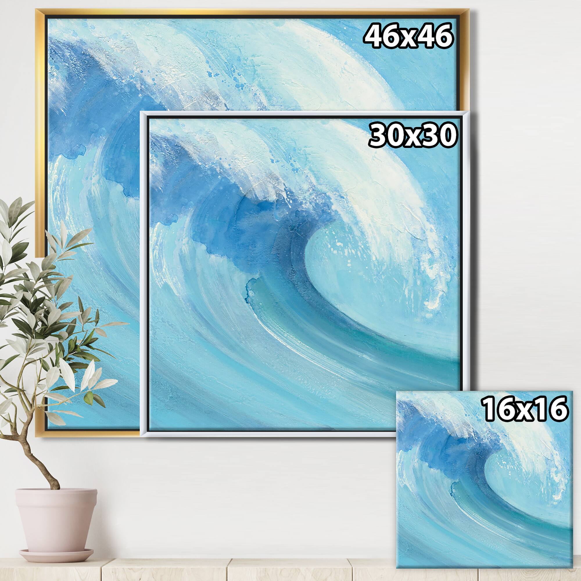 Designart - Ocean Wave Handpainted with White Foam - Nautical &#x26; Coastal Framed Canvas