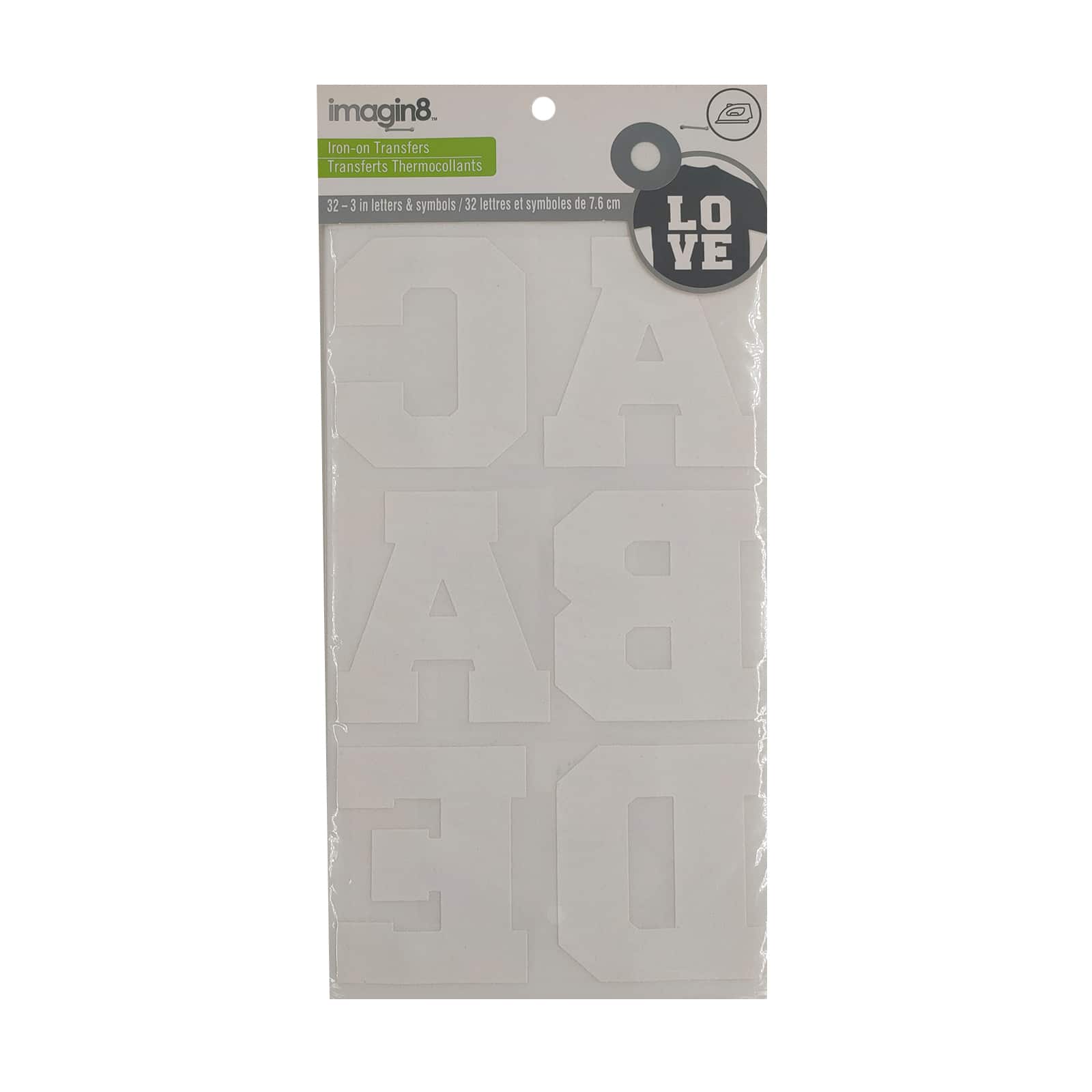 12 Pack: Iron-On White Flocked Athletic Letters by Imagin8™