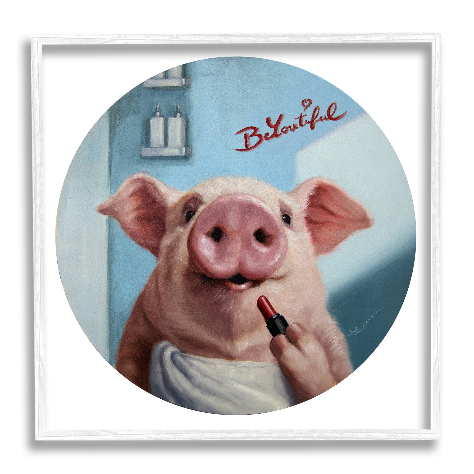 Stupell Industries Be-You-Tiful Pink Pig in Towel Lipstick Big Snout Framed Wall Art