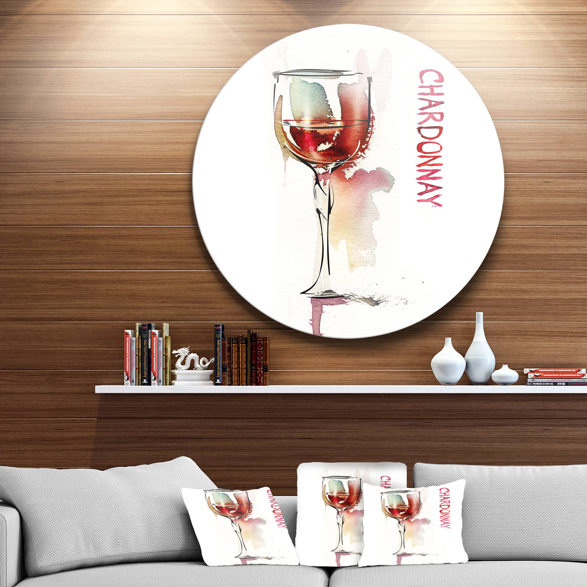 Designart - Red Wine on White Background' Contemporary Metal Circle Wall Art